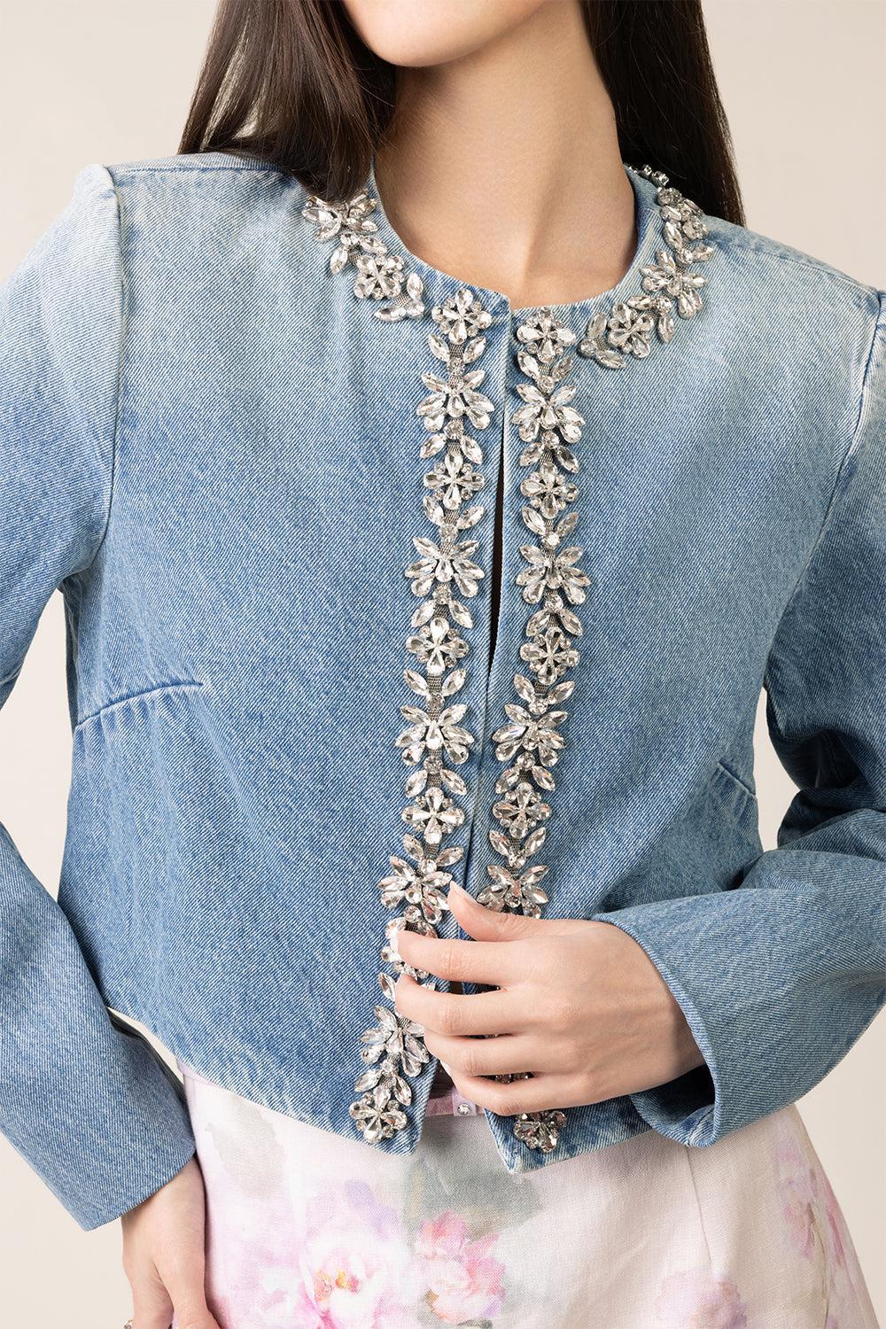 Crush Embellished Denim Jacket-BLUMOON-1-CLOTHINGJACKETDENIM-ZIMMERMANN