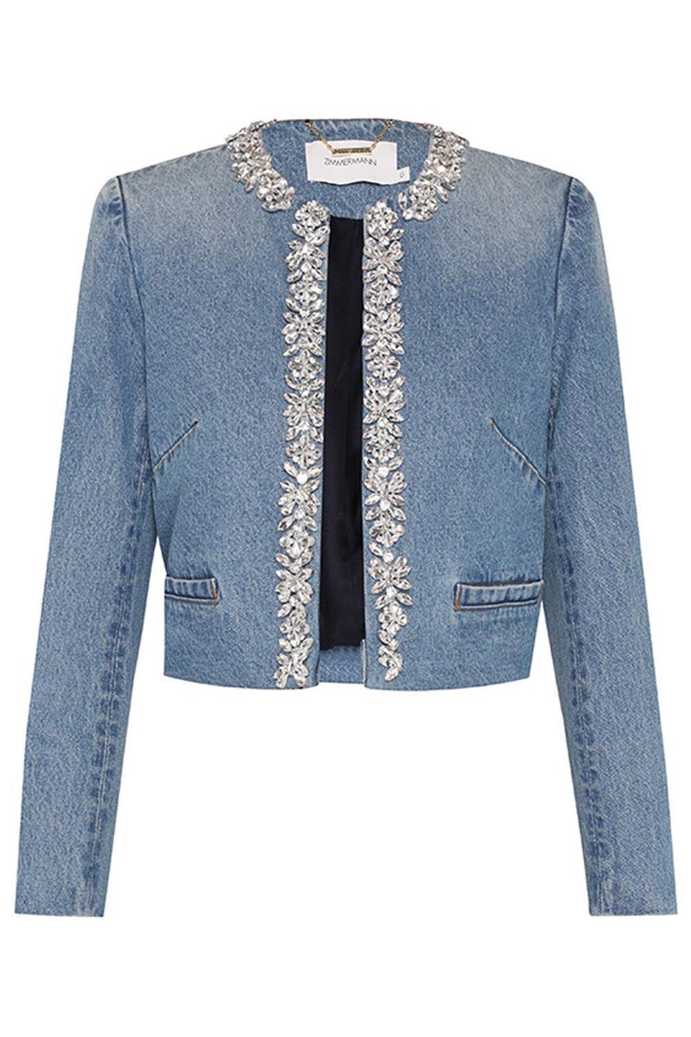 Crush Embellished Denim Jacket-BLUMOON-1-CLOTHINGJACKETDENIM-ZIMMERMANN