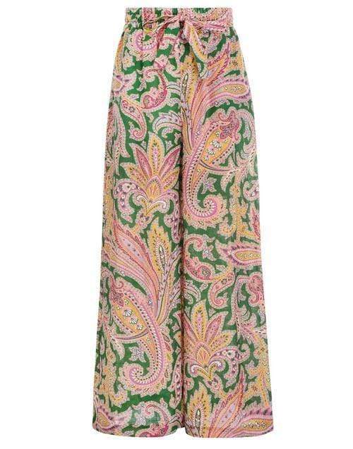 ZIMMERMANN-Green Paisley Teddy Draw Waist Pant-