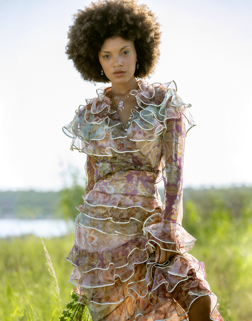 ZIMMERMANN-Spliced Jacobean Lucky Tiered Skirt-