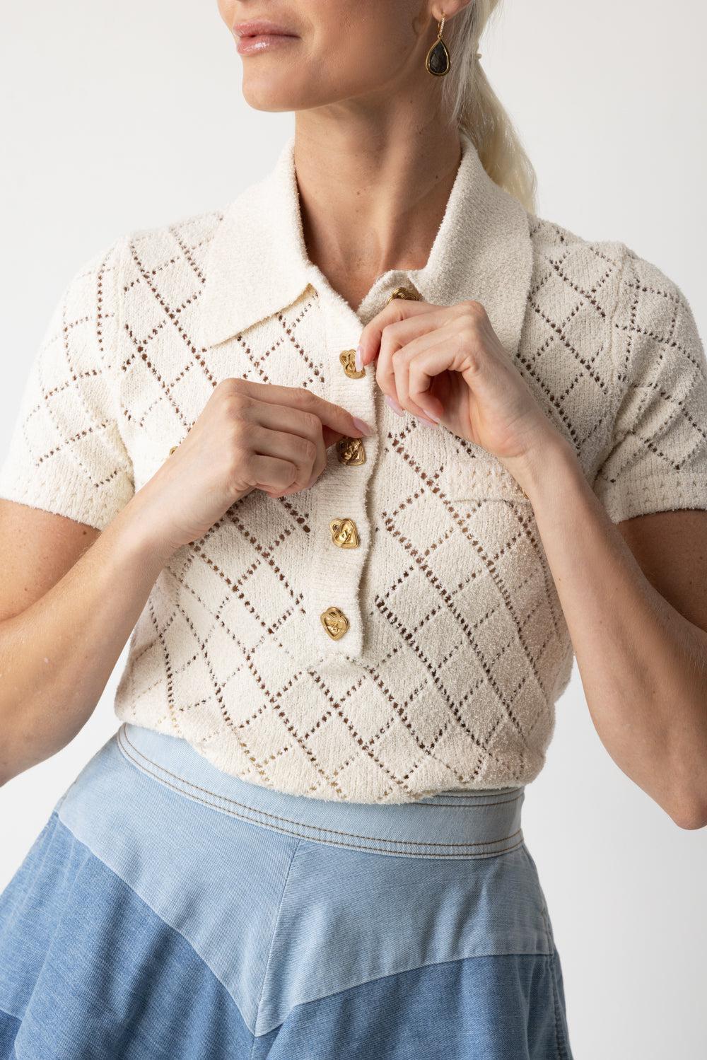 ZIMMERMANN-Crush Polo Top - Cream-