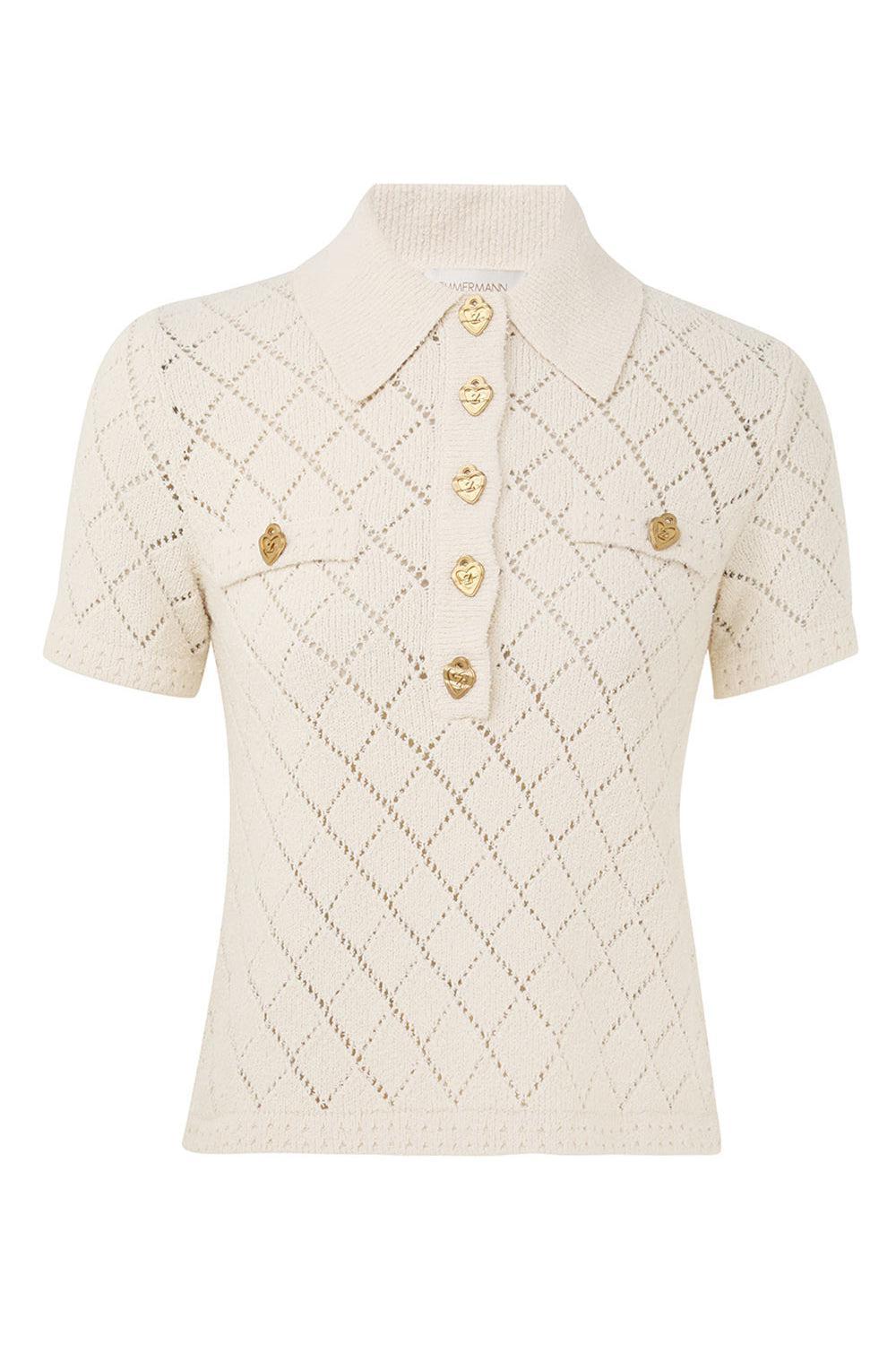 ZIMMERMANN-Crush Polo Top - Cream-