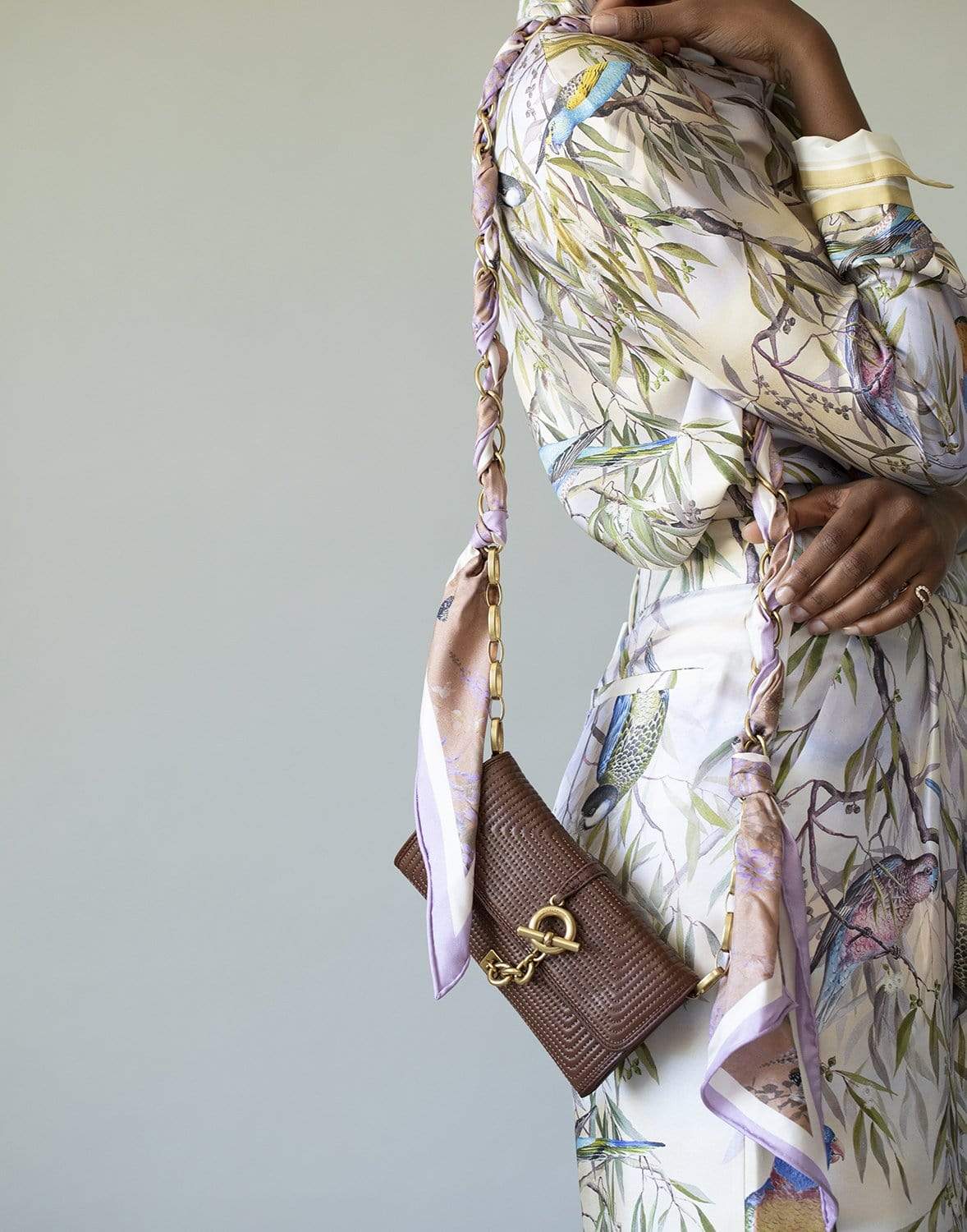 ZIMMERMANN-Cognac Quilted Evening Mini Scarf Bag-COGNAC