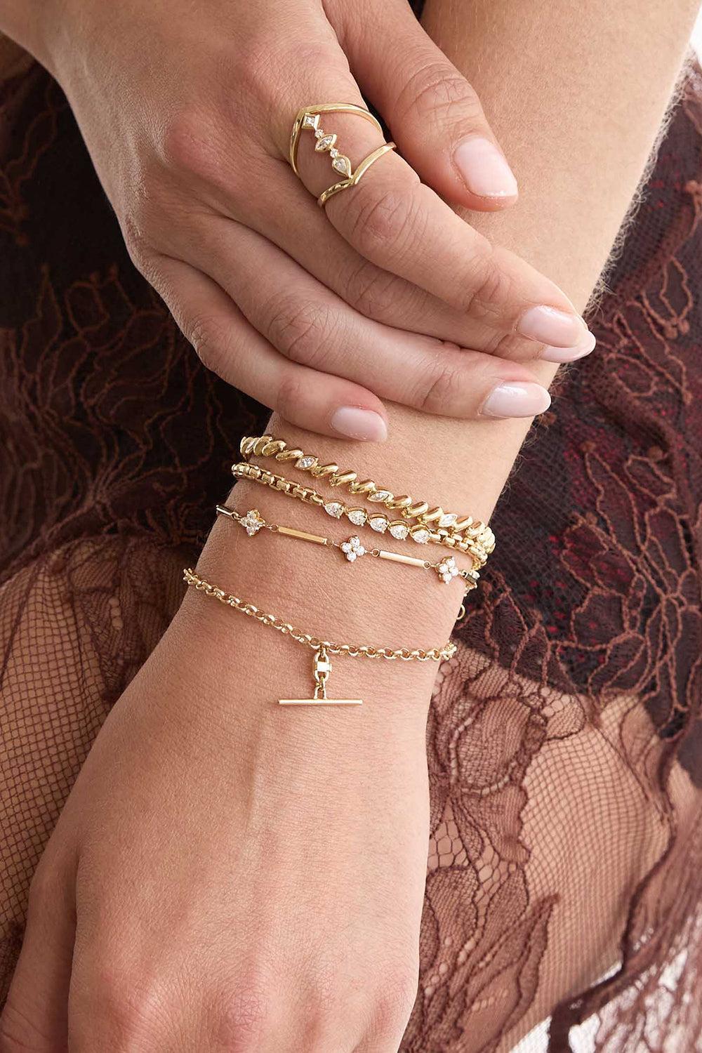 Diamond Quad Station Linked Bar Bracelet-YELLOW GOLD-6-7-JEWELRYFINE JEWELBRACELET O-ZOE CHICCO