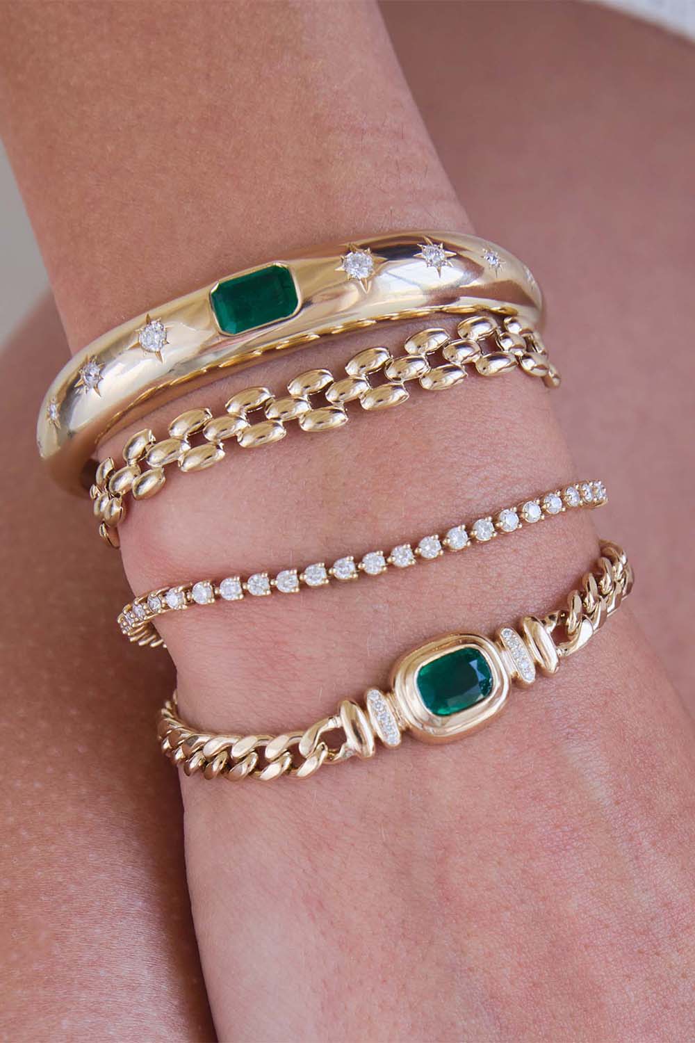 ZOE CHICCO-Emerald Diamond Large Curb Chain Bracelet-YELLOW GOLD