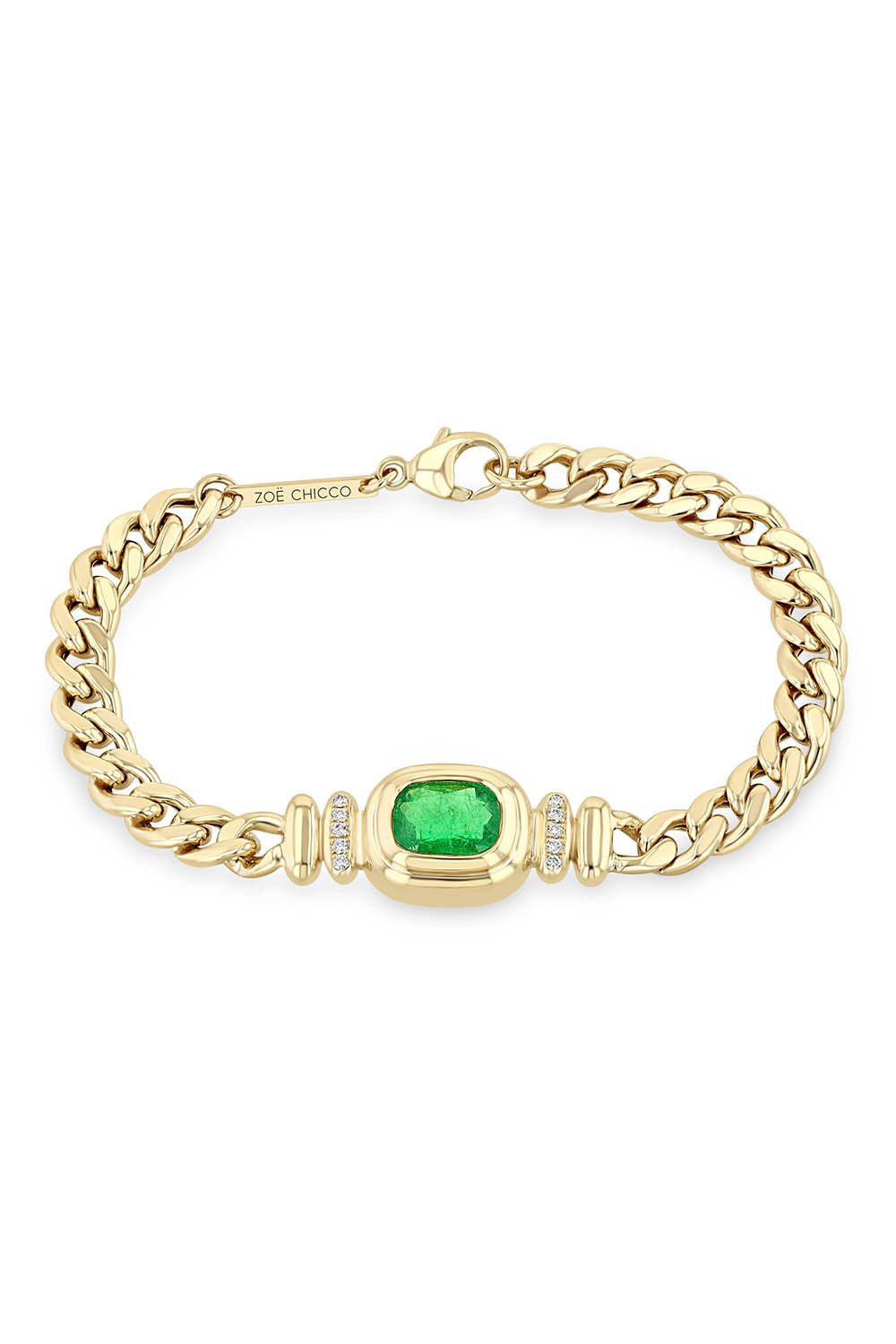 ZOE CHICCO-Emerald Diamond Large Curb Chain Bracelet-YELLOW GOLD