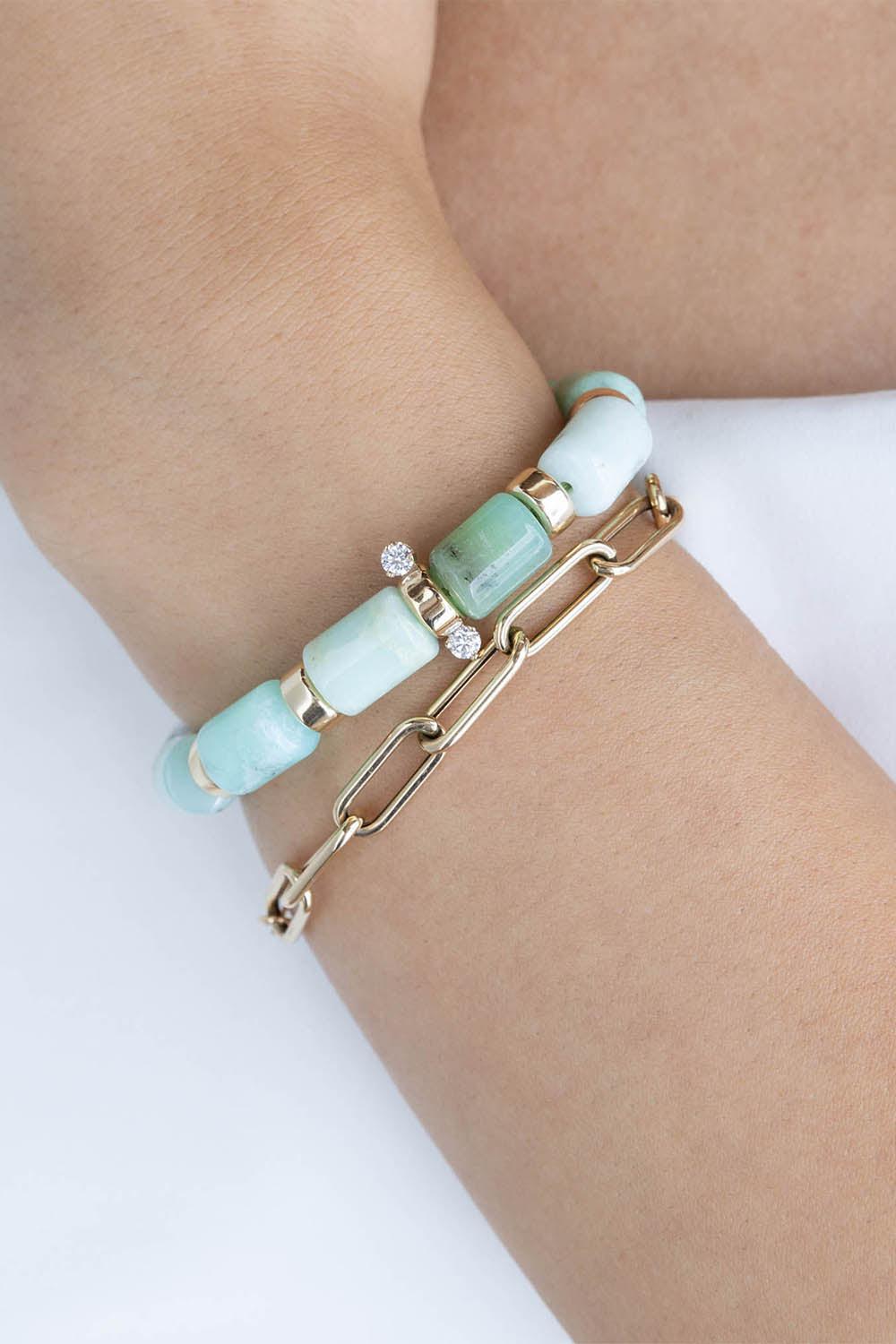 ZOE CHICCO-Diamond Chrysoprase Rondelle Large Bead Bracelet-YELLOW GOLD