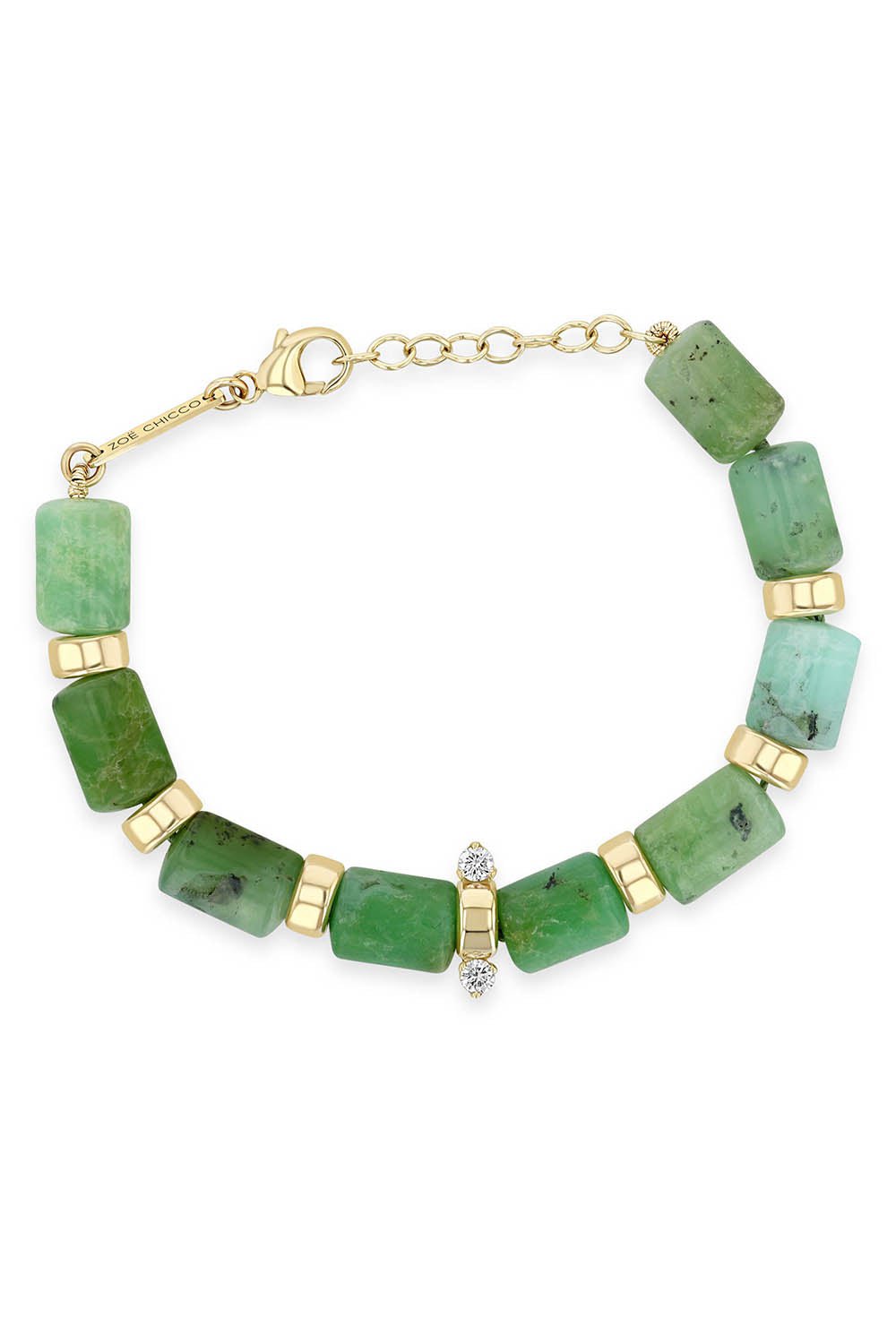 ZOE CHICCO-Diamond Chrysoprase Rondelle Large Bead Bracelet-YELLOW GOLD