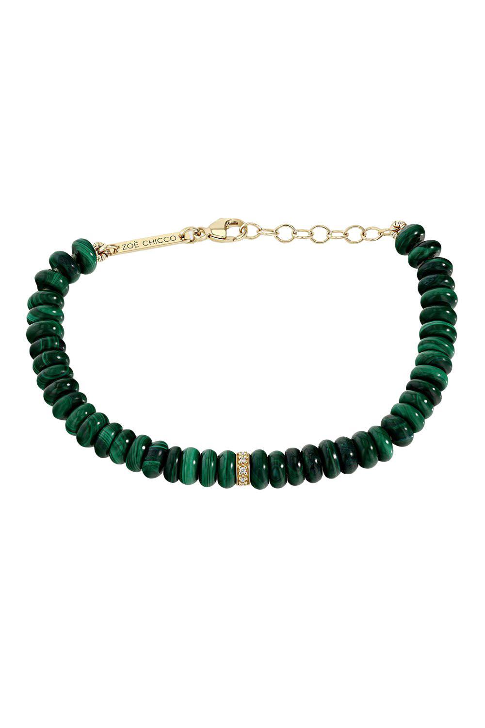Diamond Link Malachite Beaded Bracelet-YELLOW GOLD-7-JEWELRYFINE JEWELBRACELET O-ZOE CHICCO