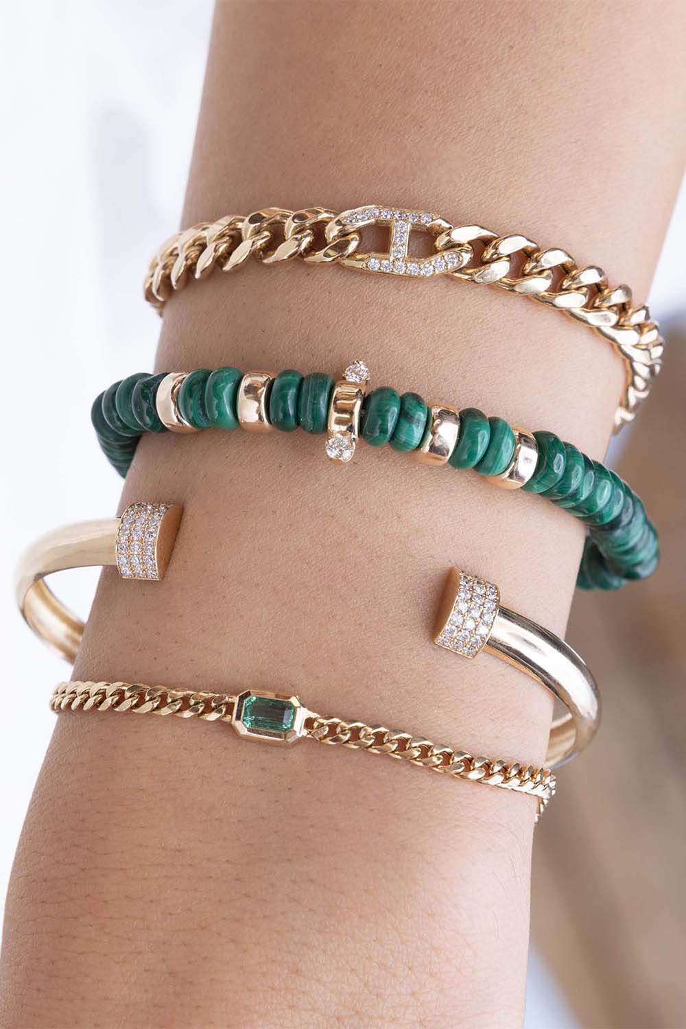 ZOE CHICCO-Diamond Malachite Beaded Bracelet-YELLOW GOLD