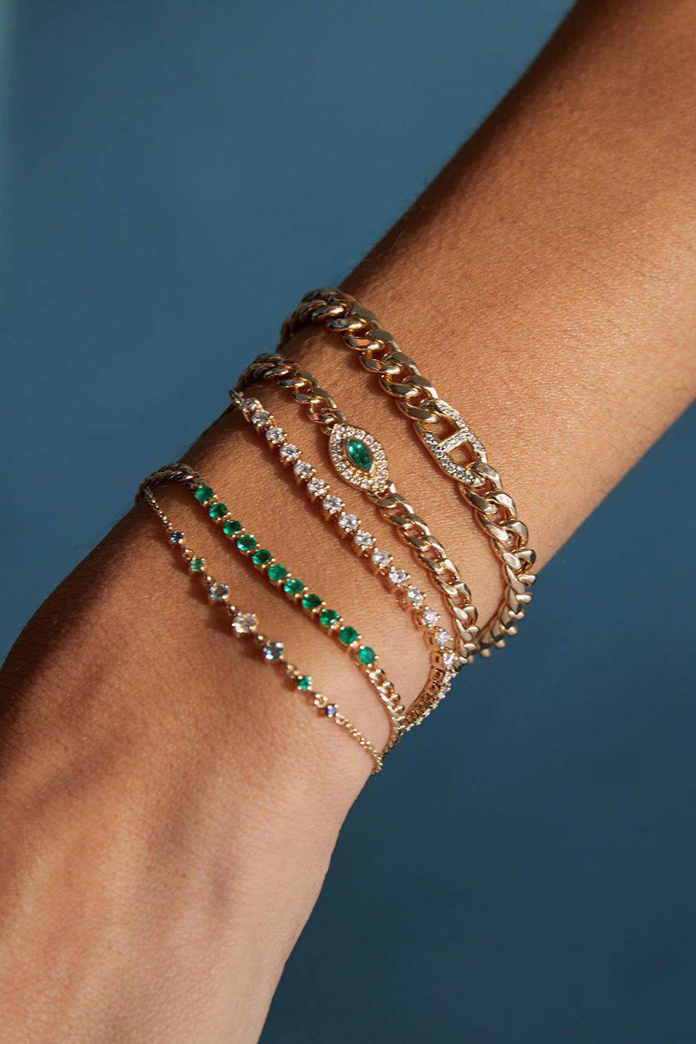 ZOE CHICCO-Emerald Segment Small Curb Chain Tennis Bracelet-YELLOW GOLD