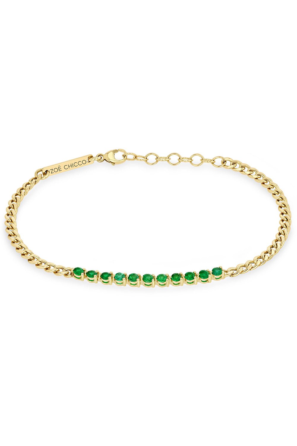 ZOE CHICCO-Emerald Segment Small Curb Chain Tennis Bracelet-YELLOW GOLD