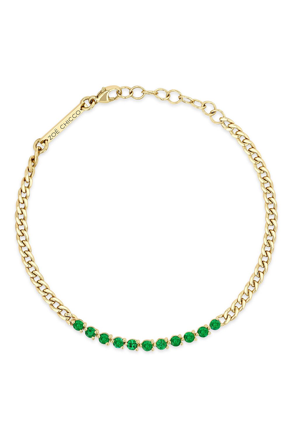 ZOE CHICCO-Emerald Segment Small Curb Chain Tennis Bracelet-YELLOW GOLD
