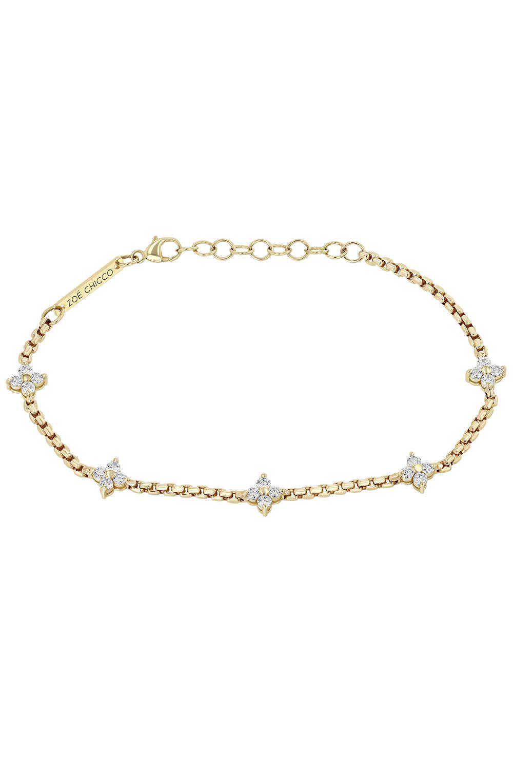 Five Prong Diamond Quad Station Box Chain Bracelet-YELLOW GOLD-7-JEWELRYFINE JEWELBRACELET O-ZOE CHICCO