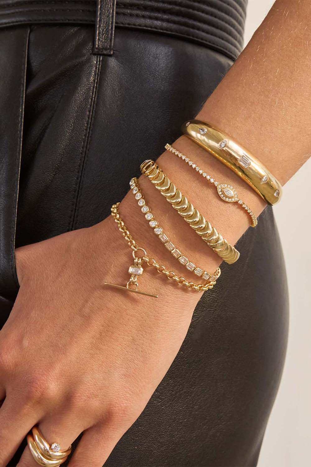 Mixed Diamond Bezel Tennis Bracelet-YELLOW GOLD-7-JEWELRYFINE JEWELBRACELET O-ZOE CHICCO