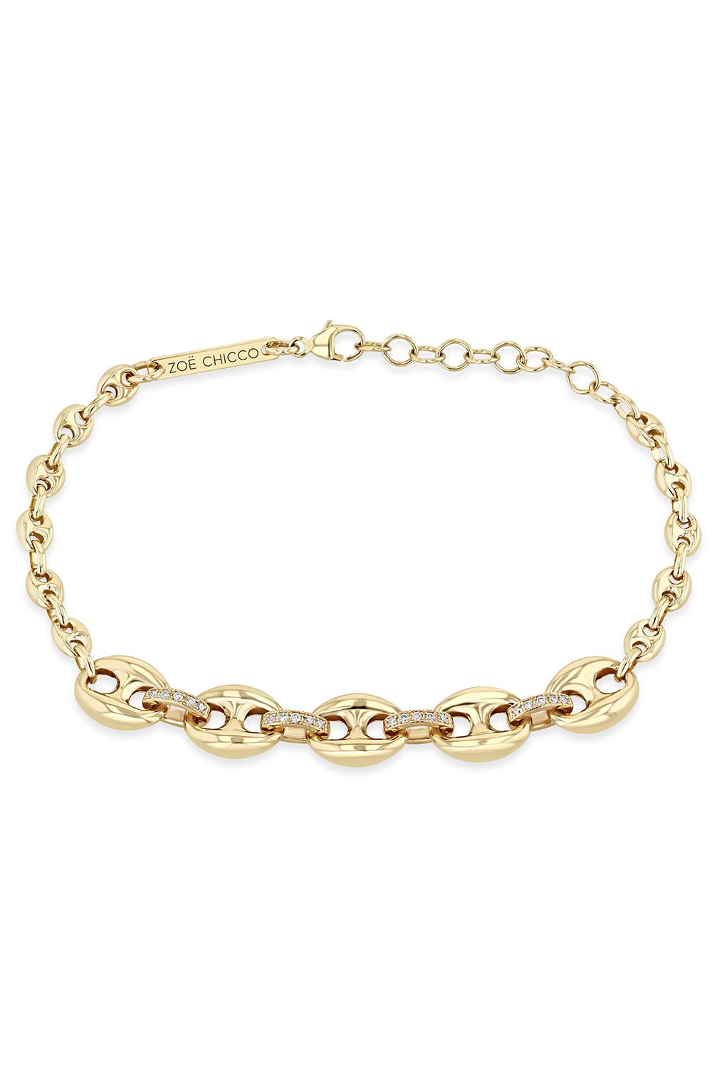 ZOE CHICCO-Mixed Diamond Link Mariner Chain Bracelet-YELLOW GOLD