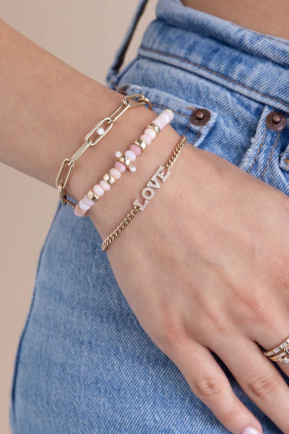 ZOE CHICCO-Pink Opal Diamond Rondelle Bead Bracelet-YELLOW GOLD