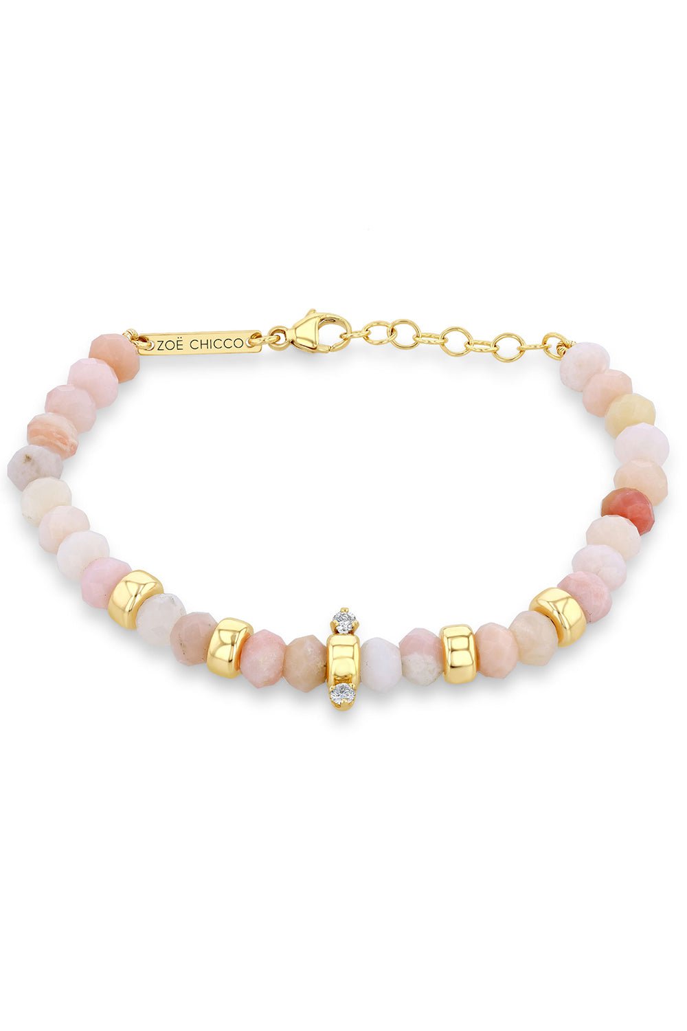 ZOE CHICCO-Pink Opal Diamond Rondelle Bead Bracelet-YELLOW GOLD