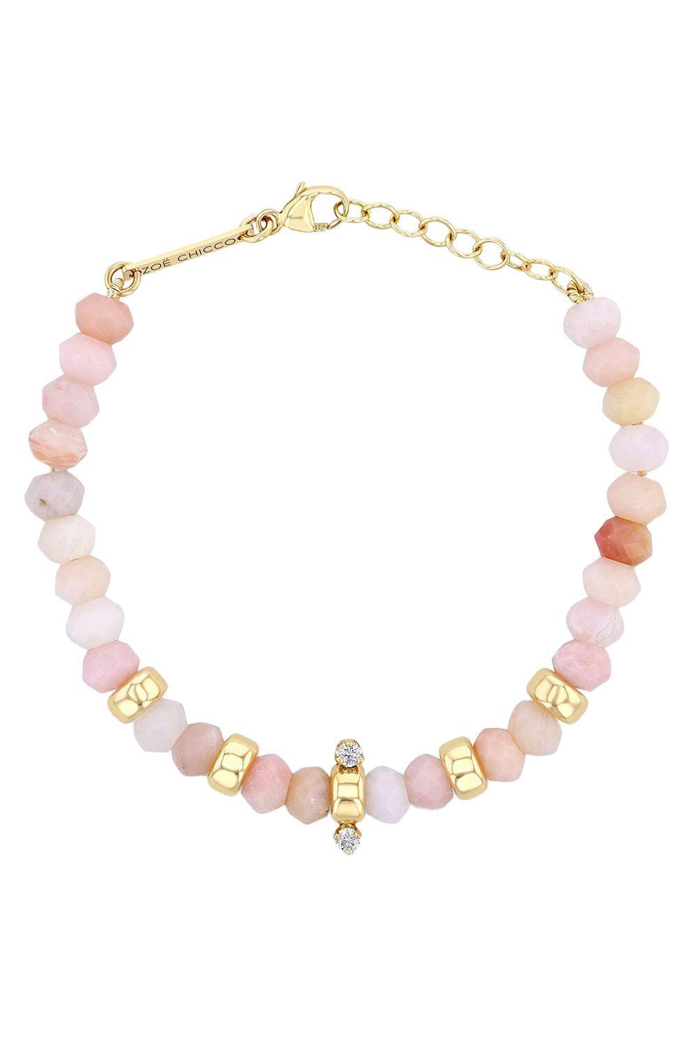 Pink Opal Diamond Rondelle Bead Bracelet-YELLOW GOLD-7-JEWELRYFINE JEWELBRACELET O-ZOE CHICCO