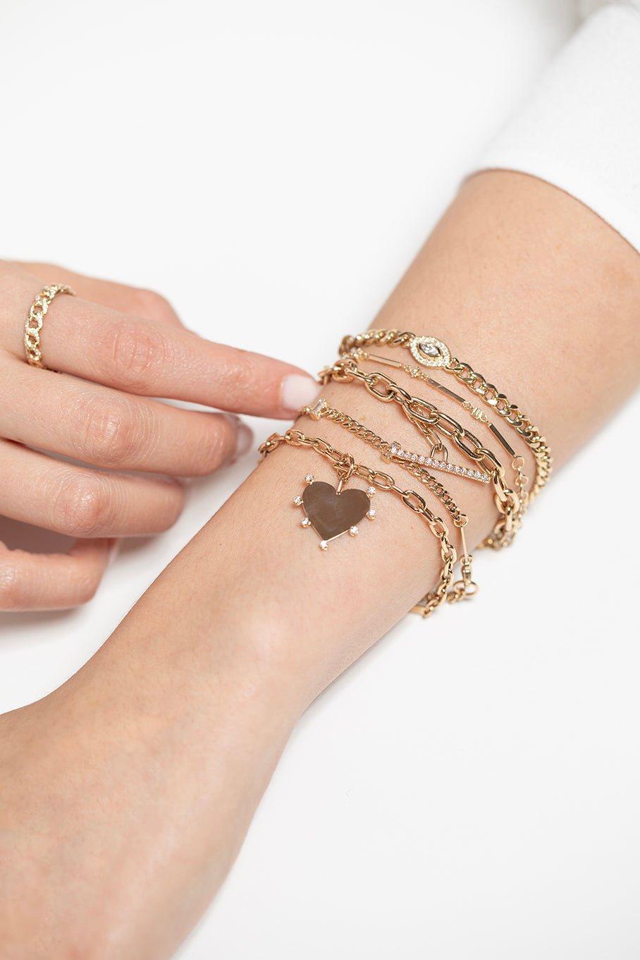 ZOE CHICCO-7 Prong Diamond Heart Charm Bracelet-YELLOW GOLD