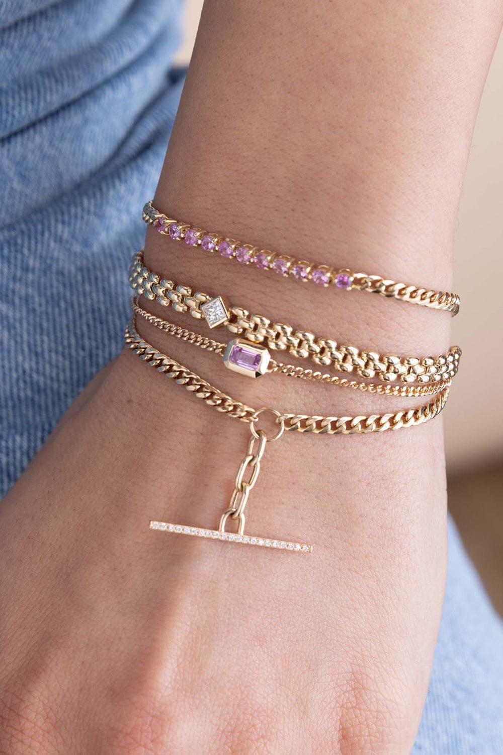 ZOE CHICCO-Small Sapphire Tennis Segment Curb Chain Bracelet-YELLOW GOLD