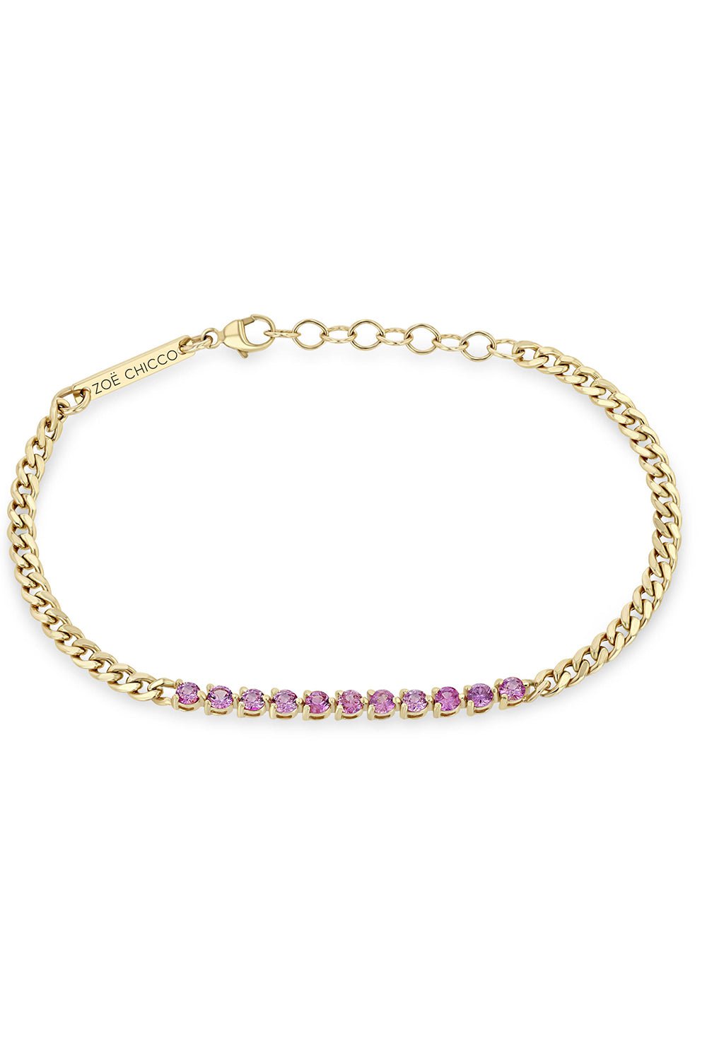 ZOE CHICCO-Small Sapphire Tennis Segment Curb Chain Bracelet-YELLOW GOLD
