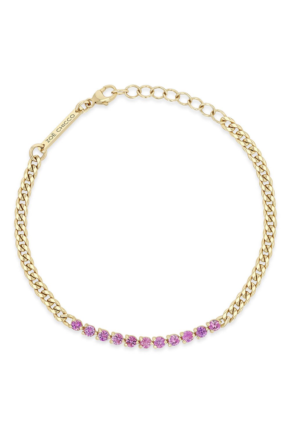 ZOE CHICCO-Small Sapphire Tennis Segment Curb Chain Bracelet-YELLOW GOLD