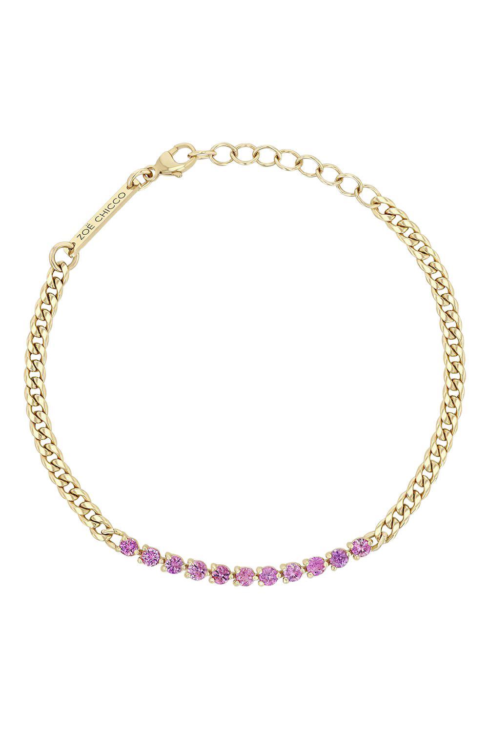 Small Sapphire Tennis Segment Curb Chain Bracelet-YELLOW GOLD-7-JEWELRYFINE JEWELBRACELET O-ZOE CHICCO