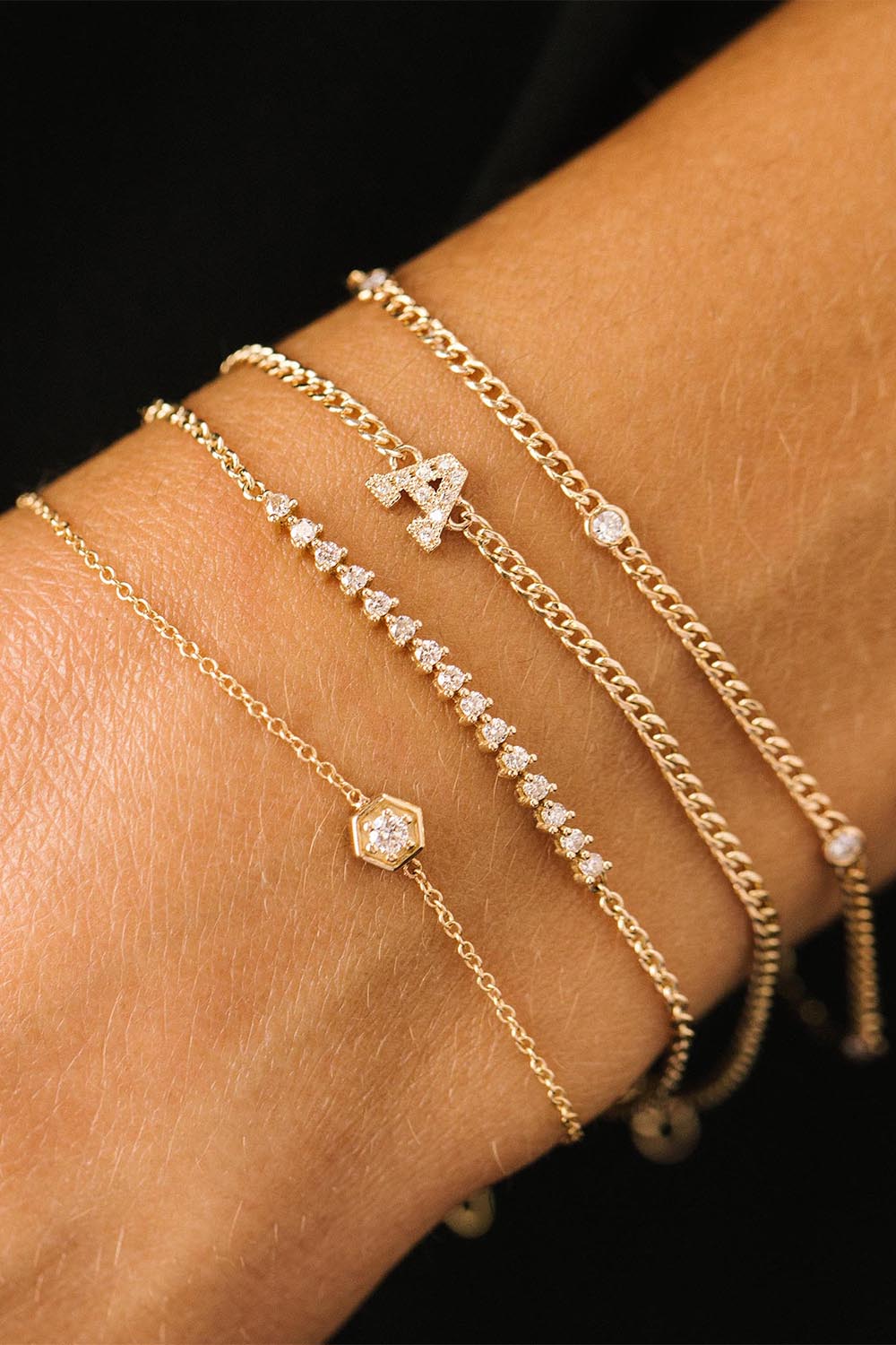 ZOE CHICCO-XS Initial Curb Bracelet-YELLOW GOLD