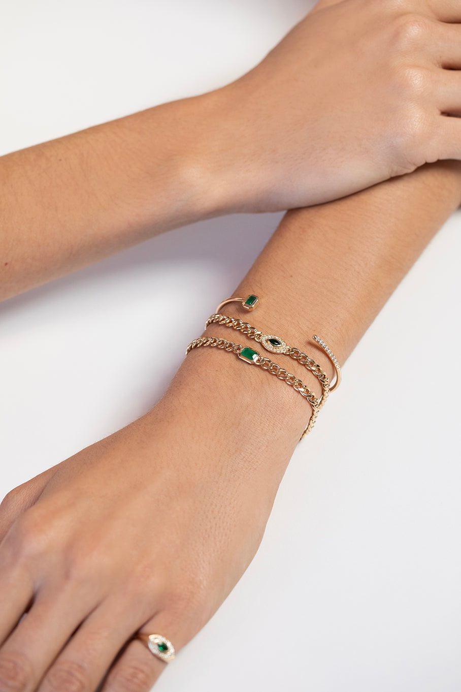 ZOE CHICCO-Emerald Curb Chain Bracelet - Medium-YELLOW GOLD