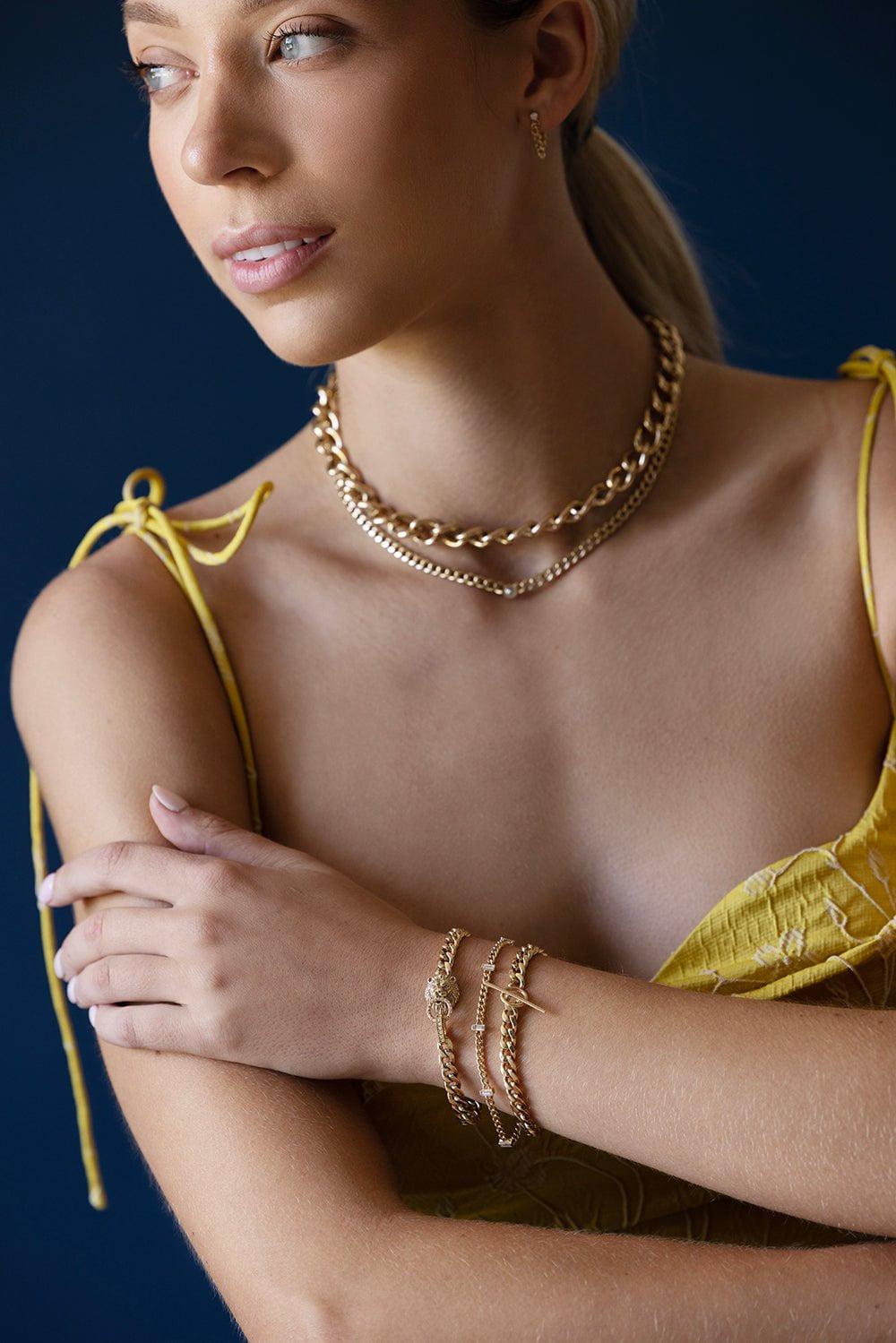 ZOE CHICCO-Lion Head Diamond Link Bracelet-YELLOW GOLD