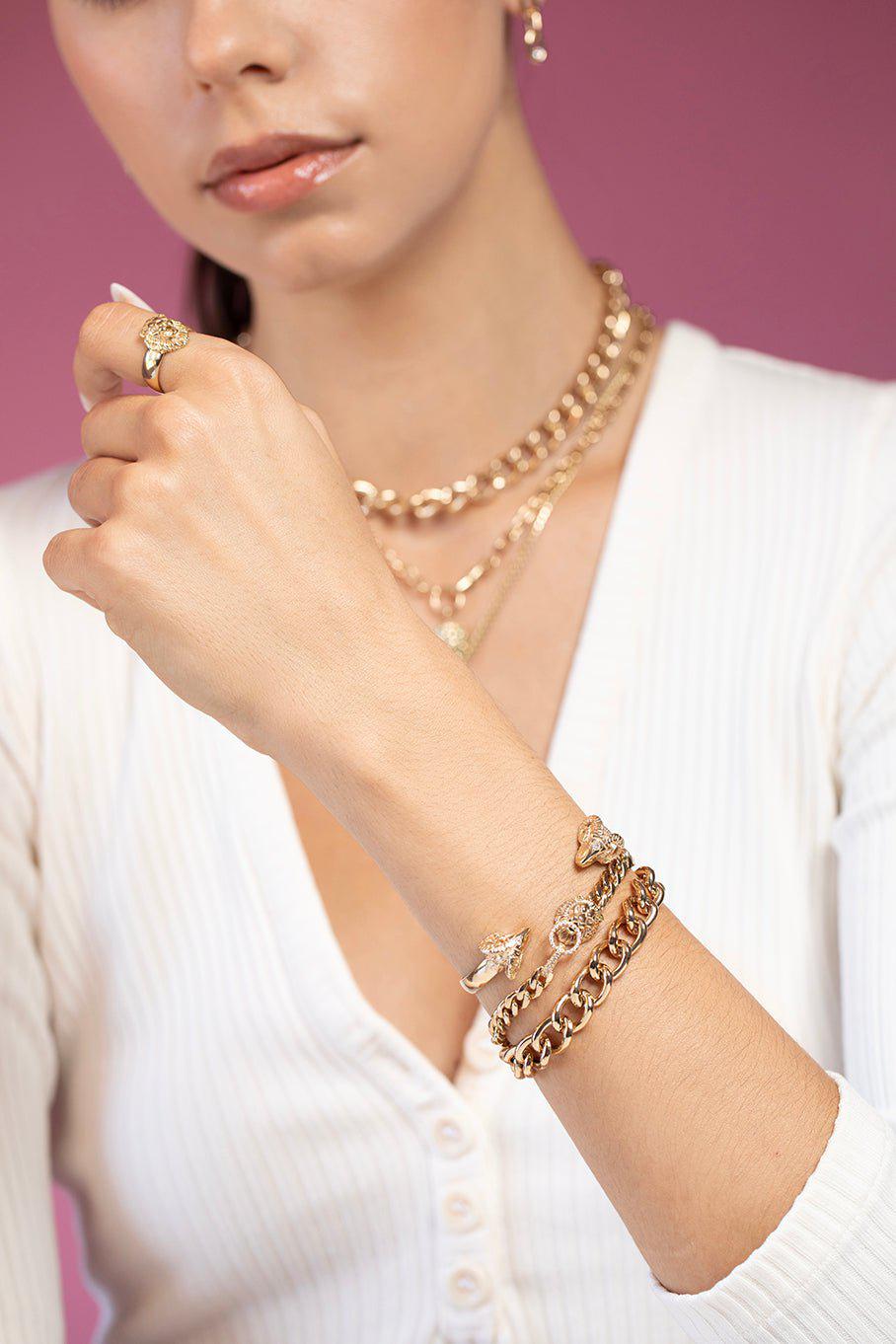 ZOE CHICCO-Lion Head Diamond Link Bracelet-YELLOW GOLD