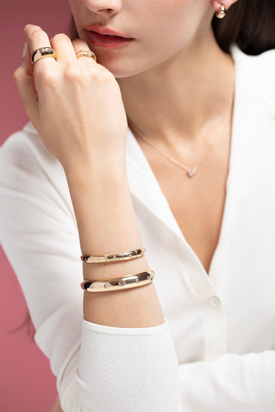 ZOE CHICCO-Scattered Star Set Diamond Aura Cuff - Small-YELLOW GOLD