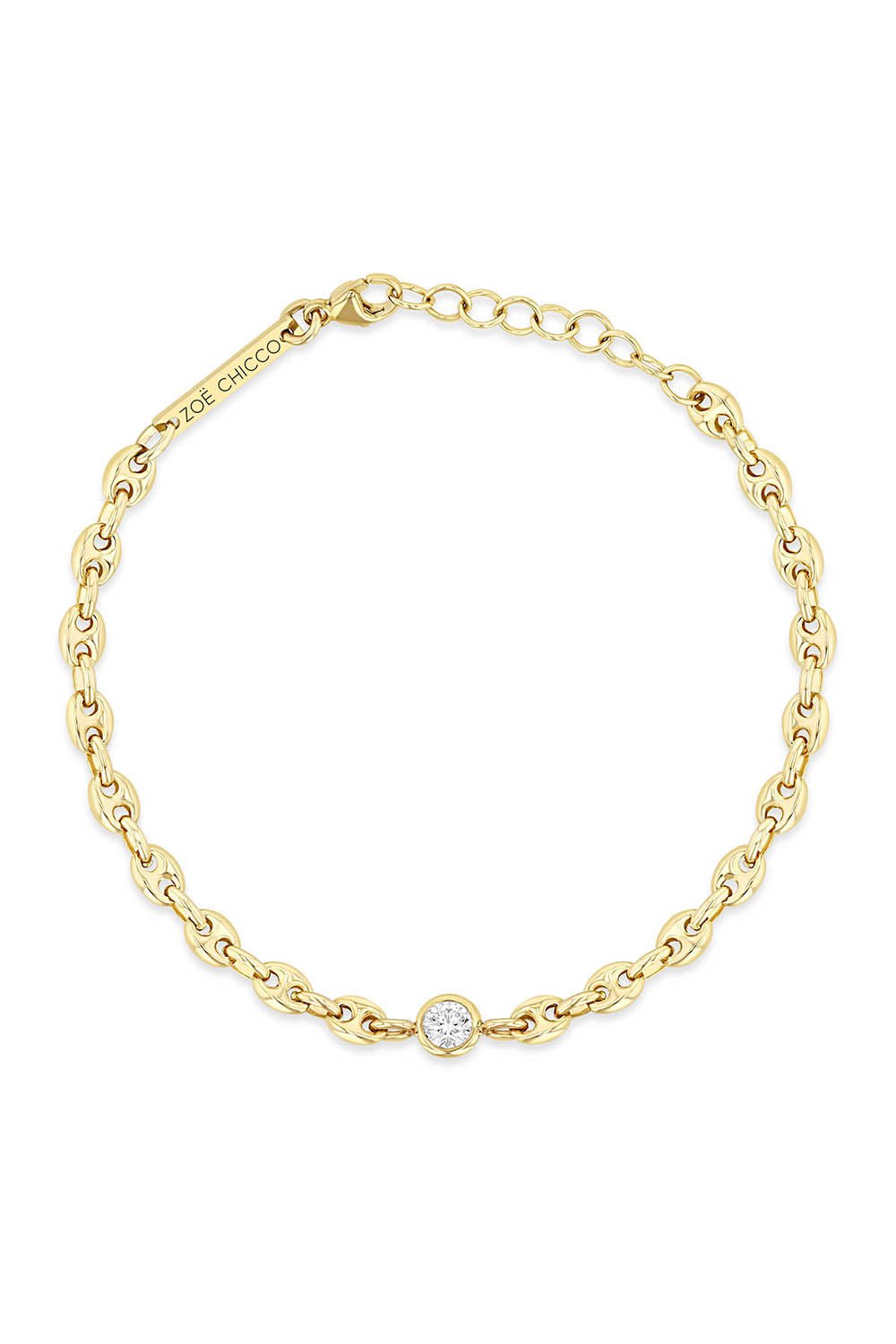 ZOE CHICCO-Small Puffed Mariner Chain Bracelet-YELLOW GOLD