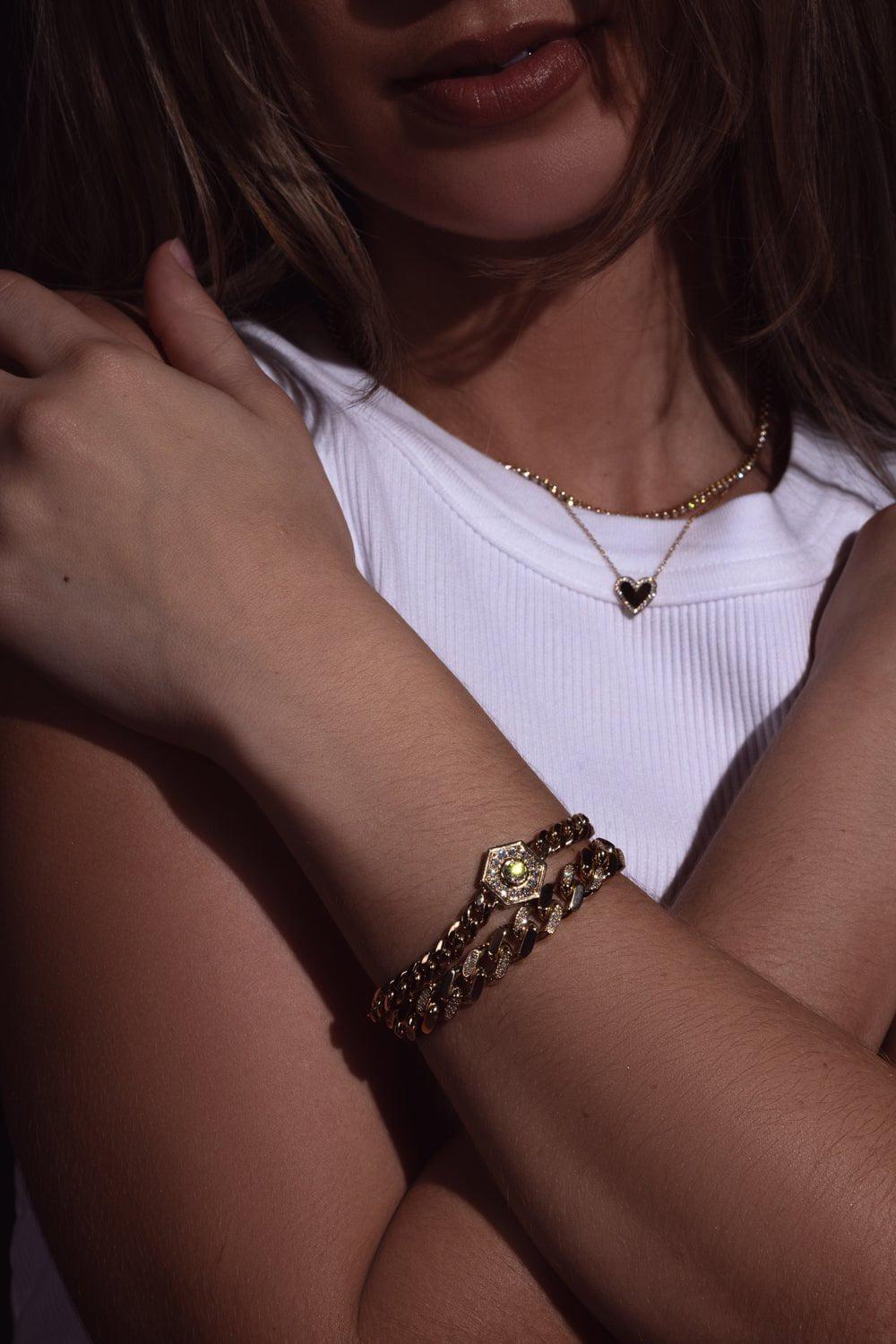 ZOE CHICCO-XL Curb Chain Link Diamond Bracelet-YELLOW GOLD