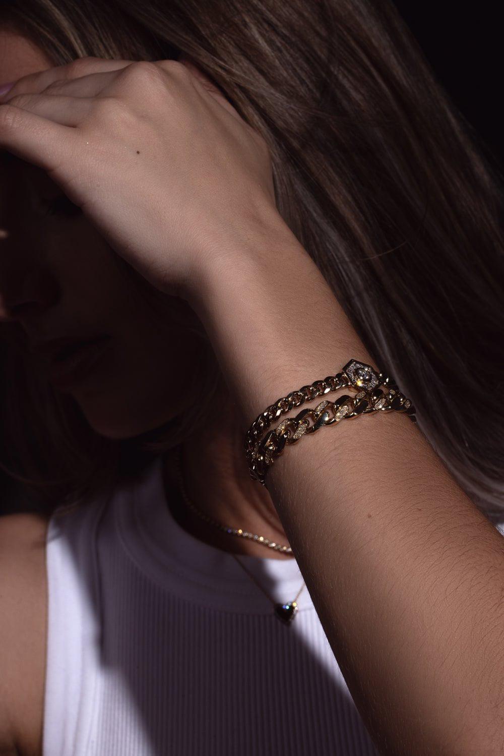 ZOE CHICCO-XL Curb Chain Link Diamond Bracelet-YELLOW GOLD
