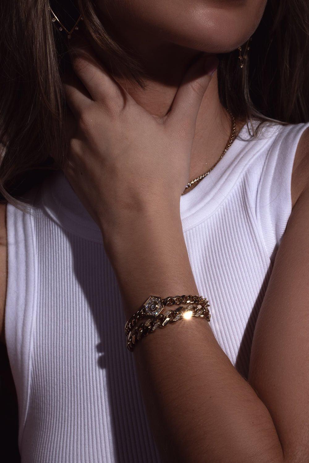 ZOE CHICCO-XL Curb Chain Link Diamond Bracelet-YELLOW GOLD