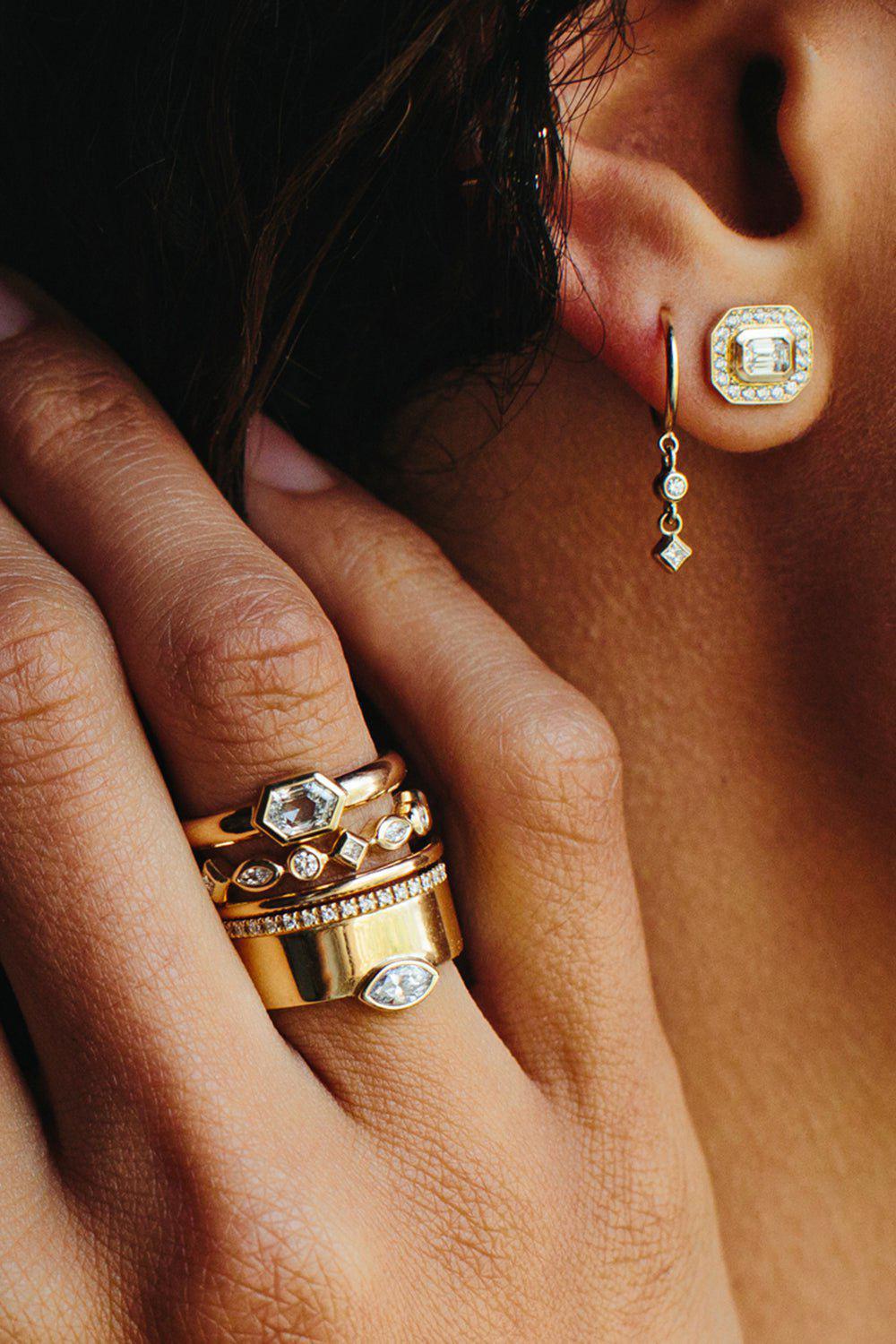 ZOE CHICCO-Diamond Halo Stud Earrings-YELLOW GOLD