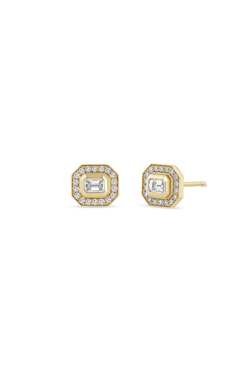 ZOE CHICCO-Diamond Halo Stud Earrings-YELLOW GOLD