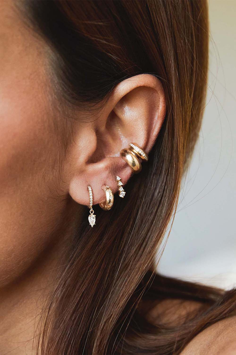 ZOE CHICCO-Diamond Line Chubby Ear Cuff-YELLOW GOLD