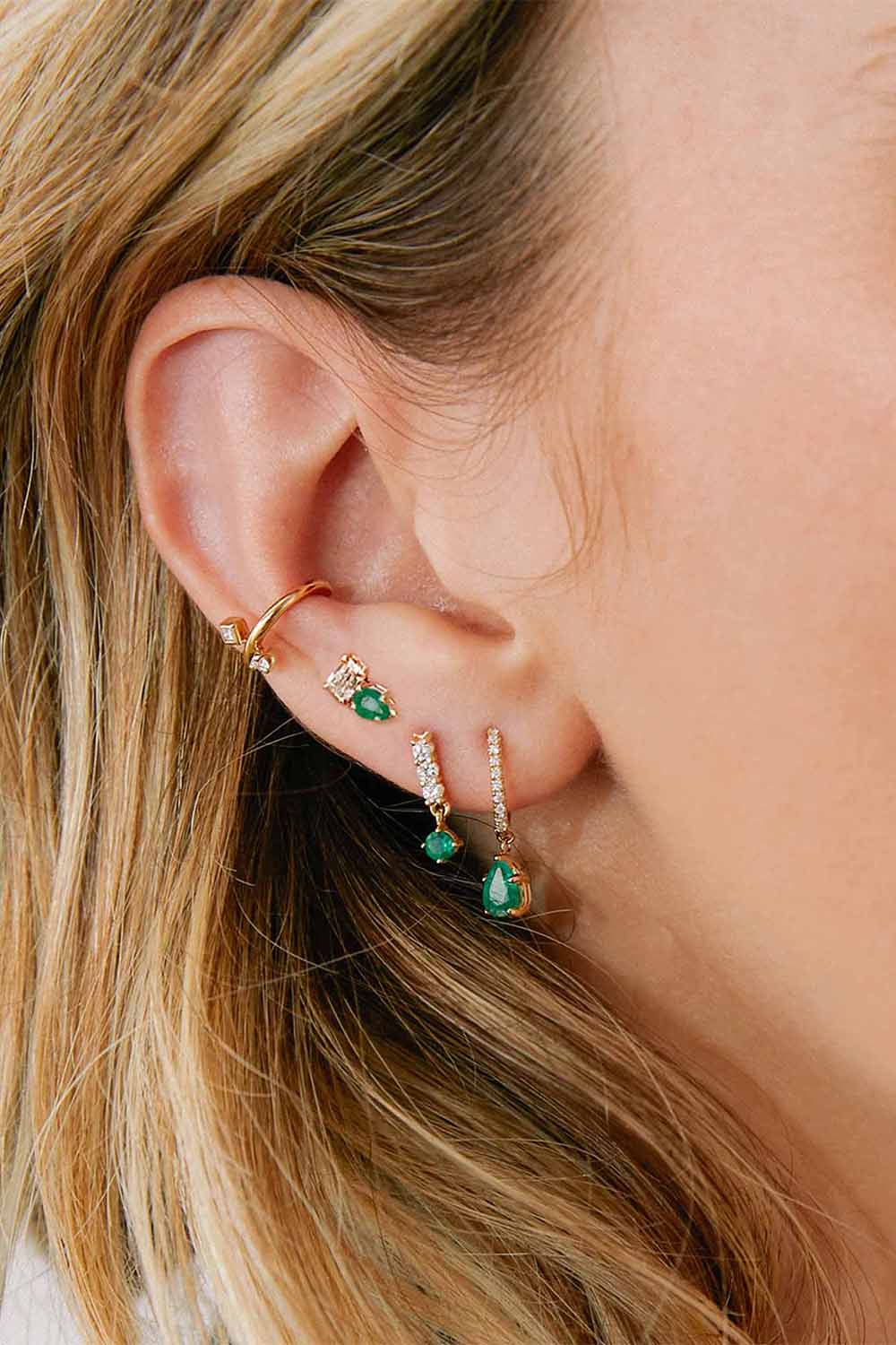  ZOE CHICCO-Emerald Diamond Stud Earrings-YELLOW GOLD 
