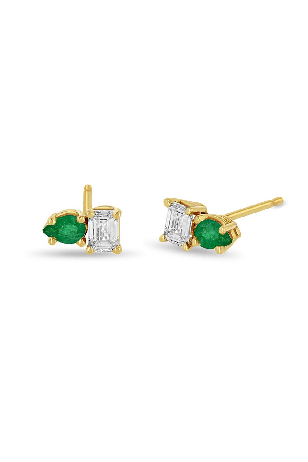  ZOE CHICCO-Emerald Diamond Stud Earrings-YELLOW GOLD 