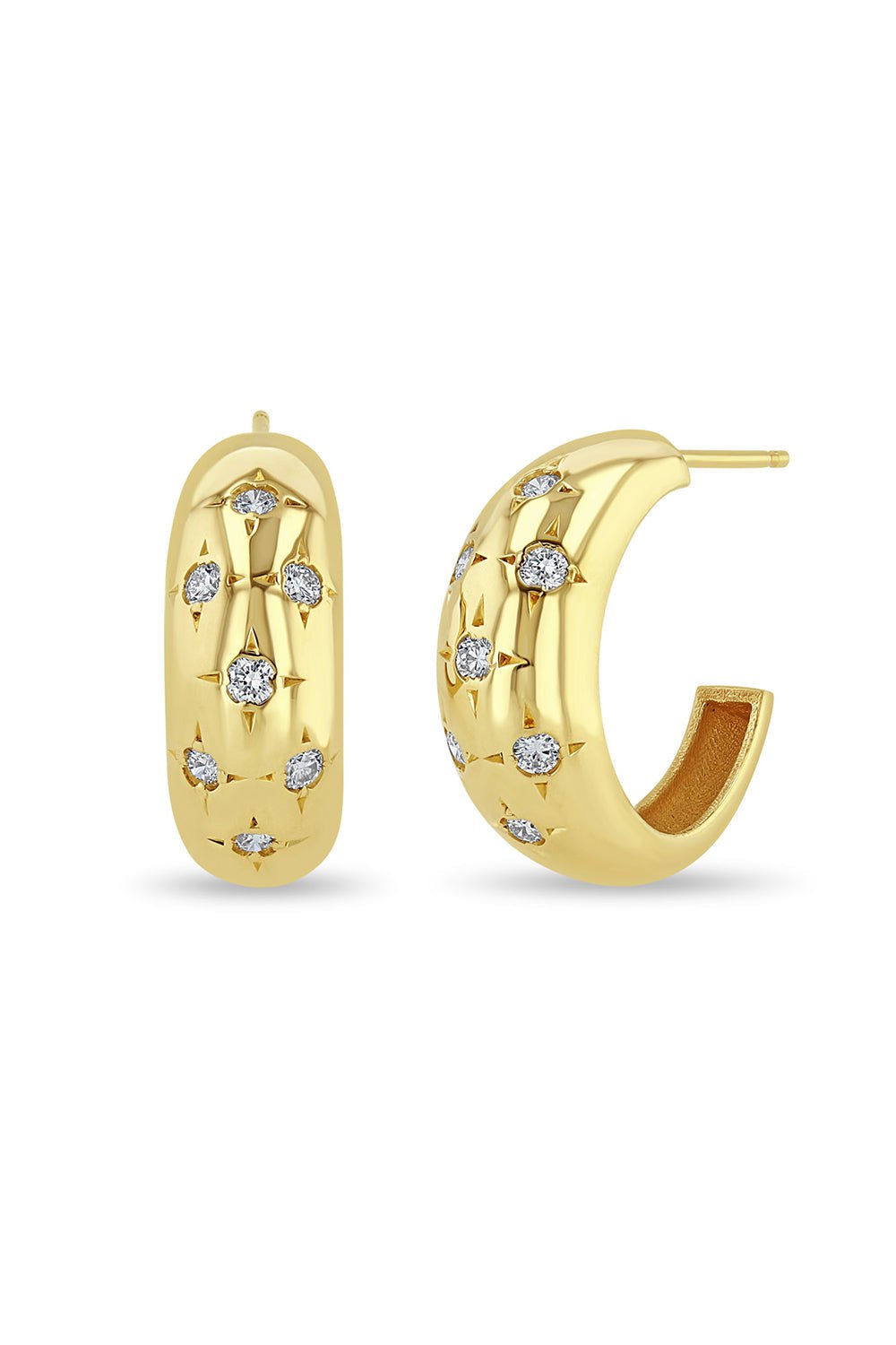 ZOE CHICCO-Scattered Star Set Diamond Medium Aura Hoop Earrings-YELLOW GOLD