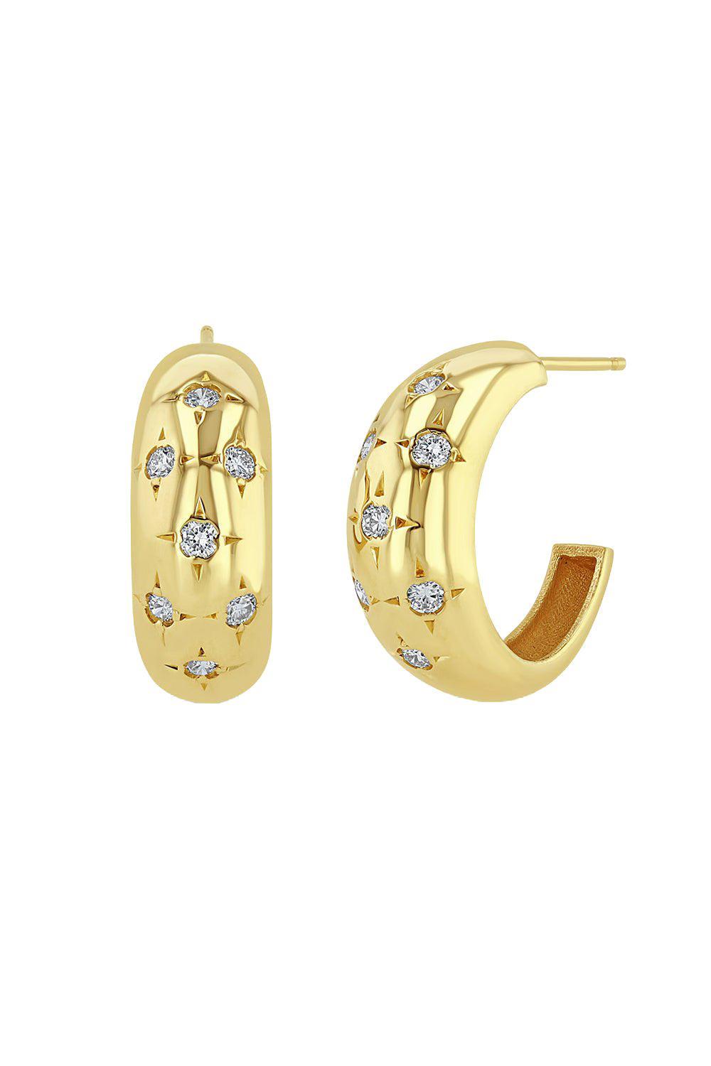 Scattered Star Set Diamond Medium Aura Hoop Earrings-YELLOW GOLD-JEWELRYFINE JEWELEARRING-ZOE CHICCO