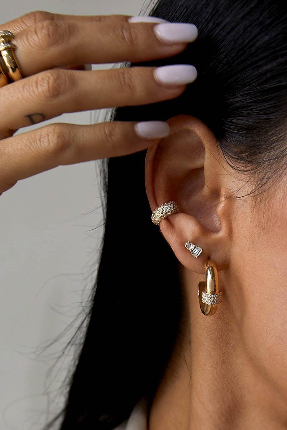 ZOE CHICCO-Three Row Diamond Door Knocker Hoop Earrings-YELLOW GOLD