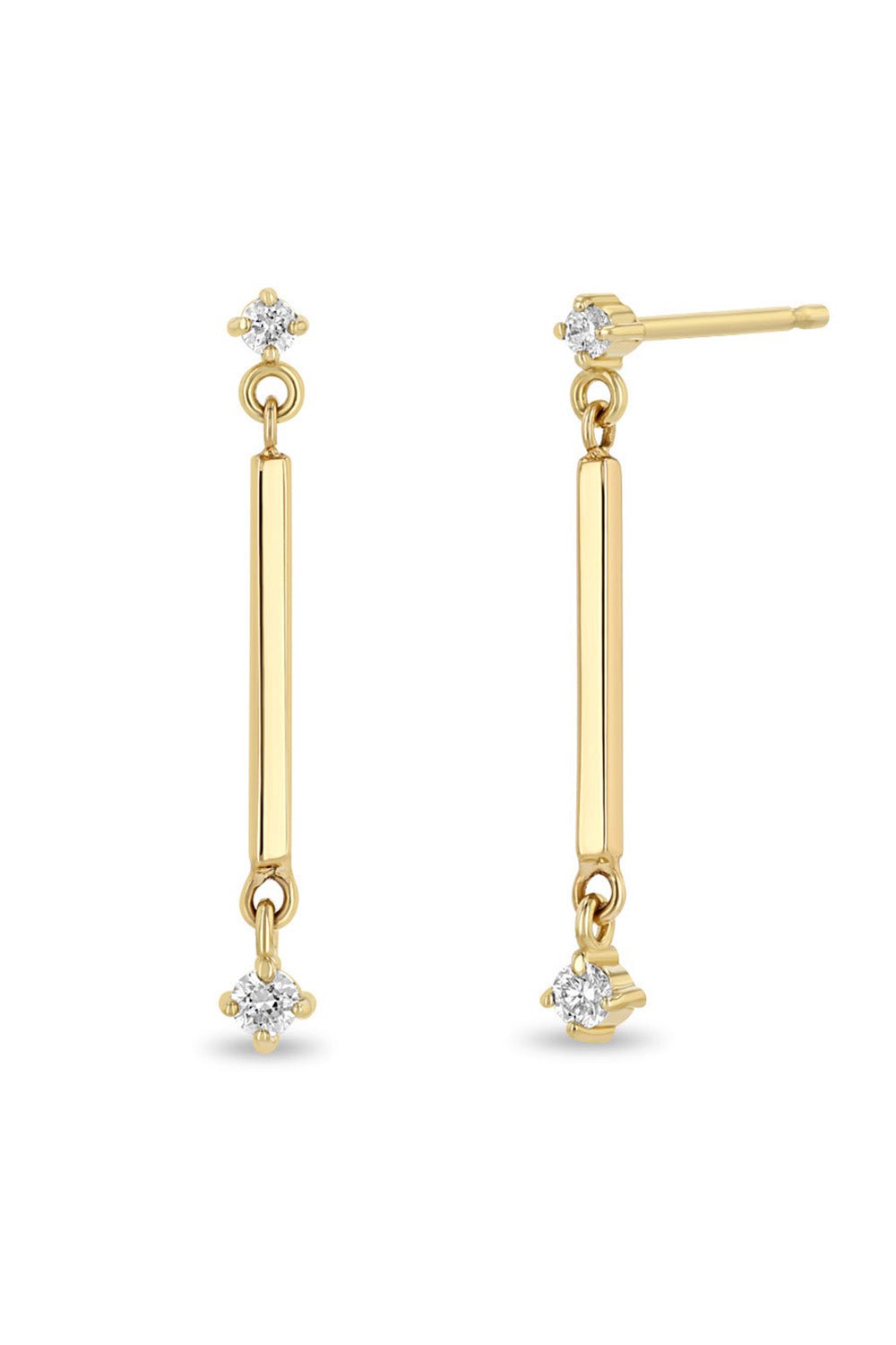 ZOE CHICCO-Two Prong Diamond Drop Earrings-YELLOW GOLD