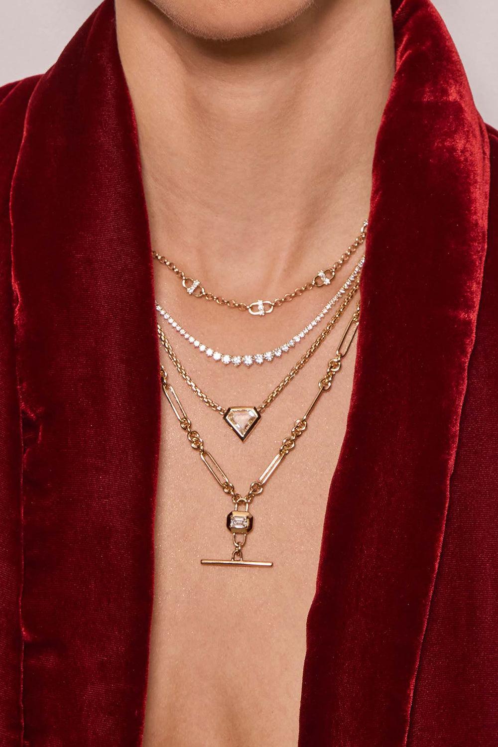 Diamond Medium Open Link 3 Prong Open Link Station Necklace-YELLOW GOLD-14-16-JEWELRYFINE JEWELNECKLACE O-ZOE CHICCO