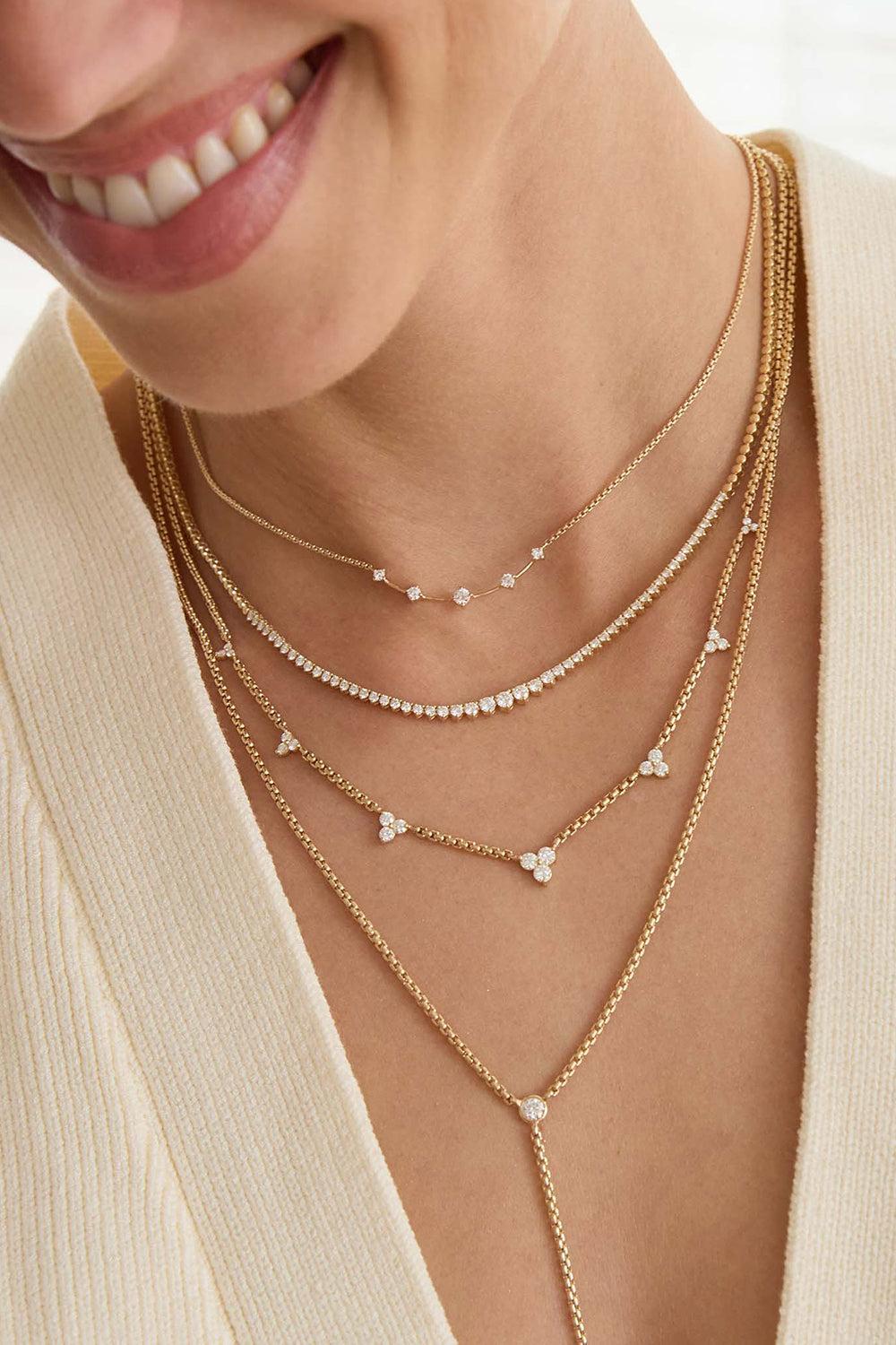 Diamond Small Trio Station Box Chain Chain Necklace-YELLOW GOLD-16-18-JEWELRYFINE JEWELNECKLACE O-ZOE CHICCO