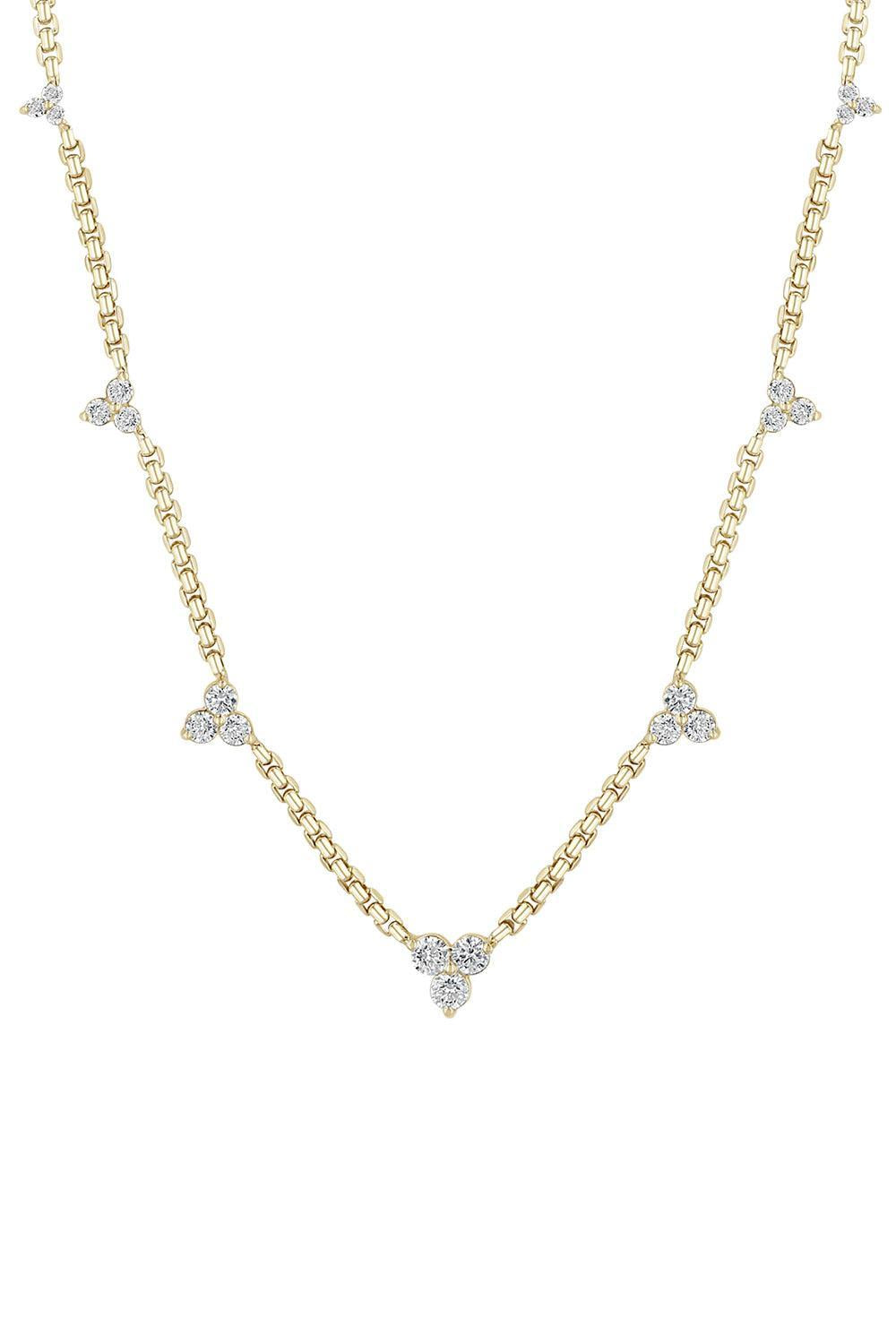 Diamond Small Trio Station Box Chain Chain Necklace-YELLOW GOLD-16-18-JEWELRYFINE JEWELNECKLACE O-ZOE CHICCO