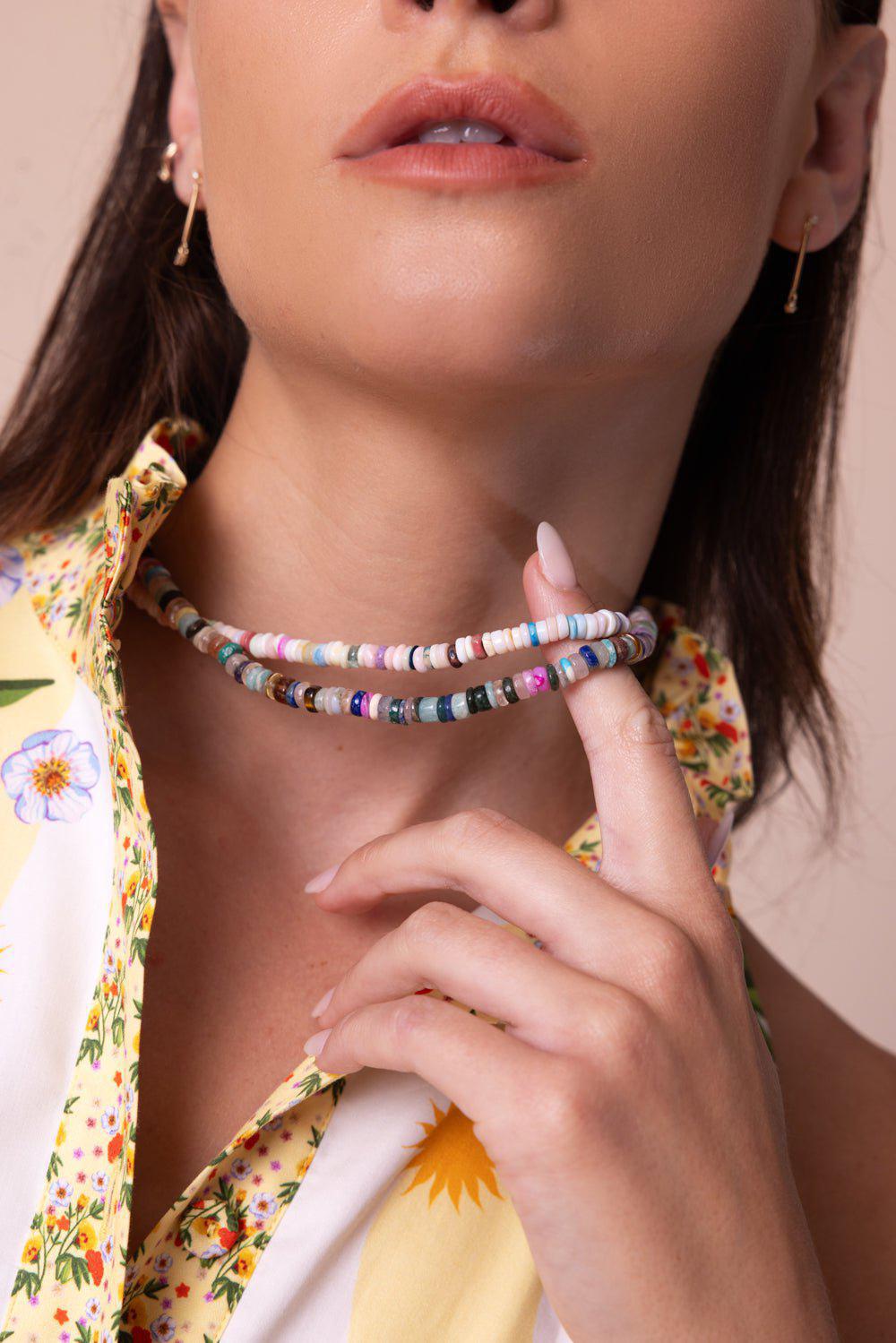 ZOE CHICCO-Dark Tone Mixed Opal Bead Necklace-YELLOW GOLD